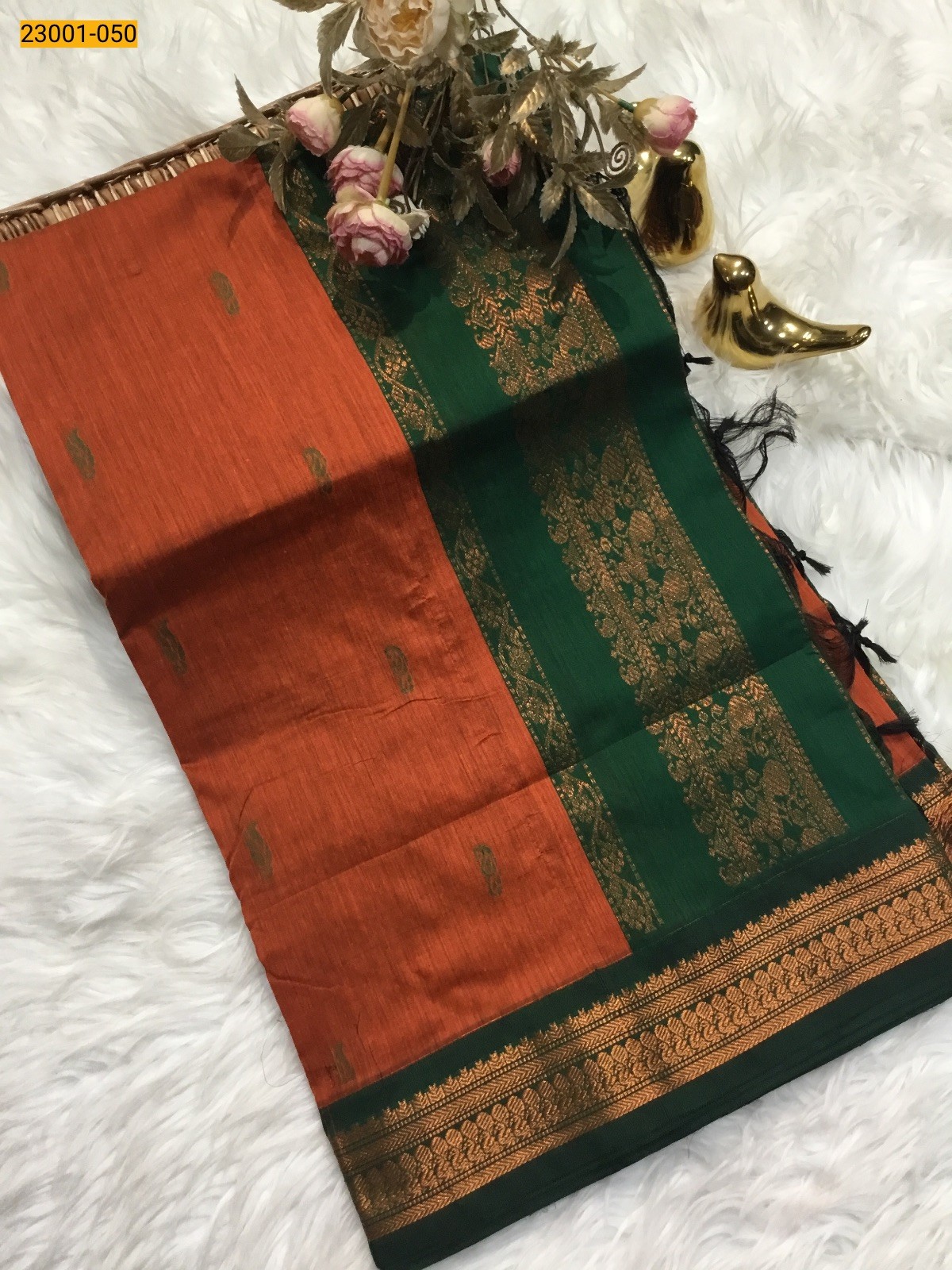 Orange With Green Kalyani Cotton Saree