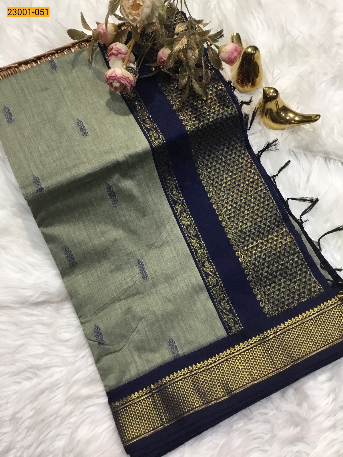 Cement With Blue Kalyani Cotton Saree