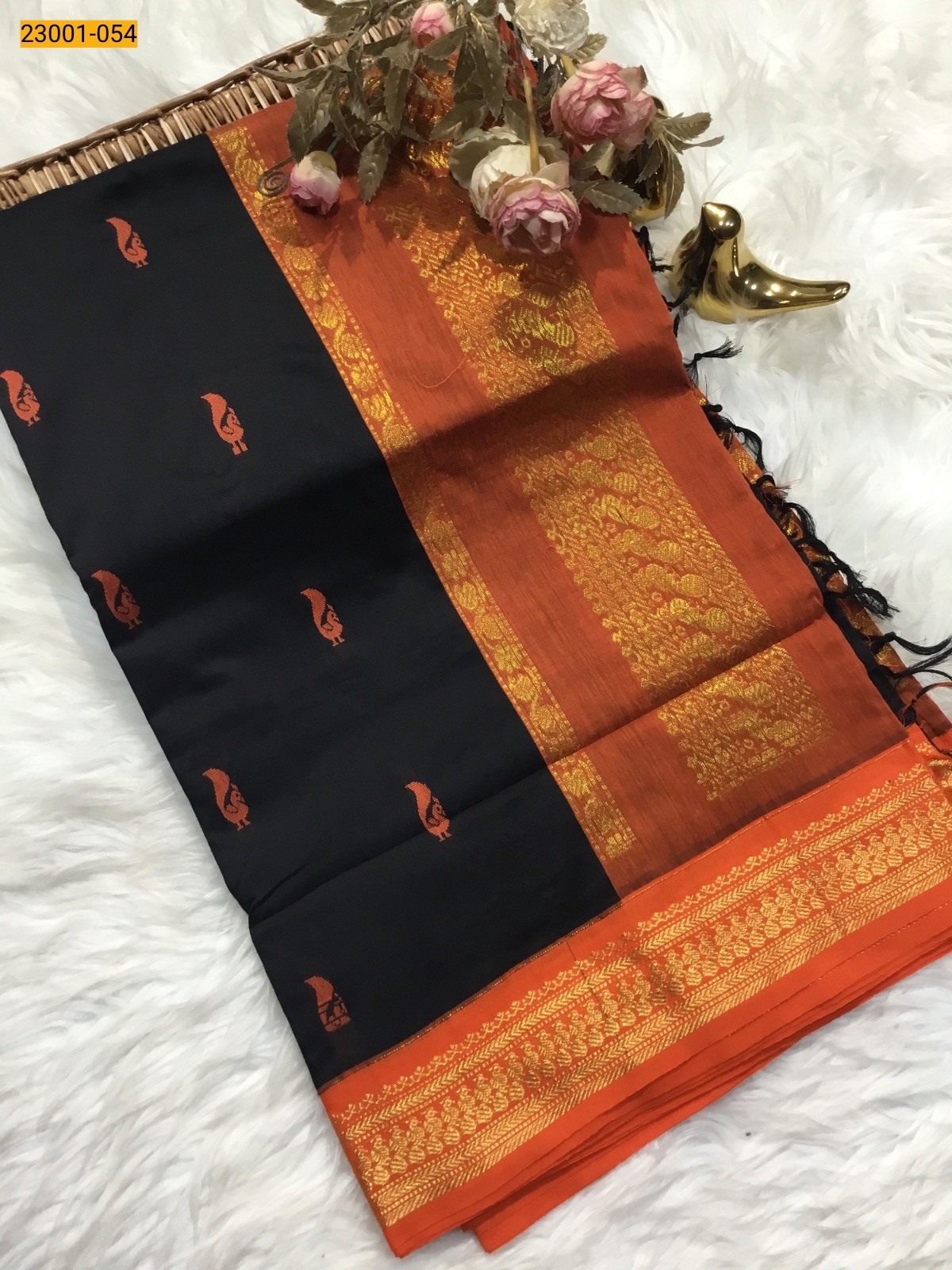 Black With Orange Kalyani Cotton Saree