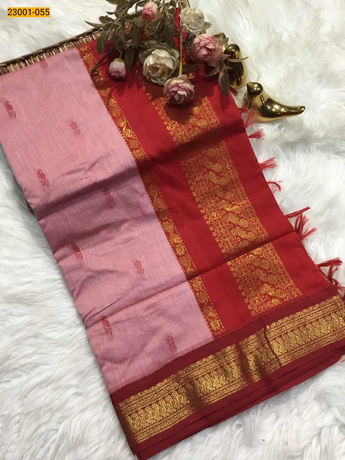 Pink With Red Kalyani Cotton Saree