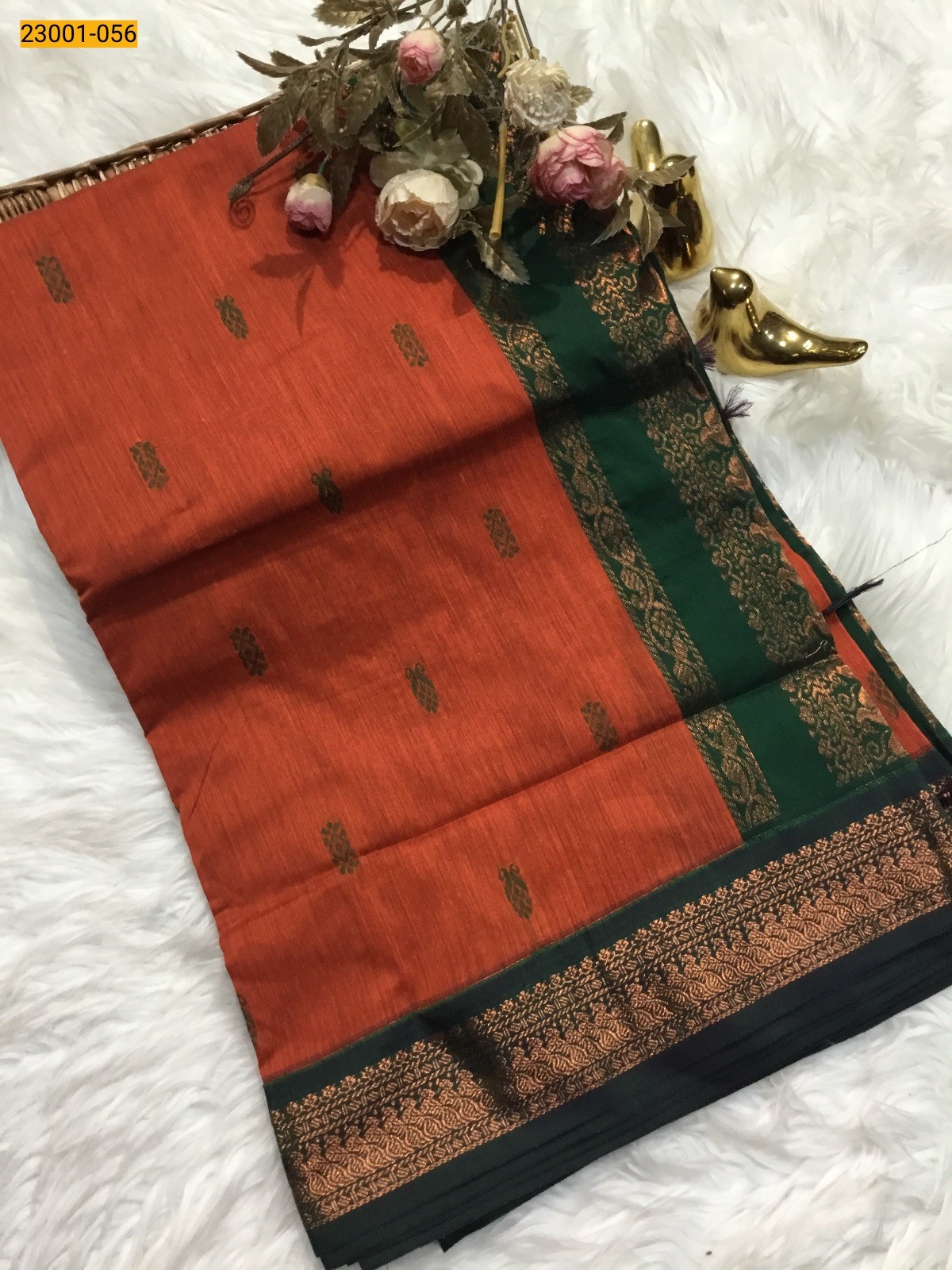 Orange With Green Kalyani Cotton Saree