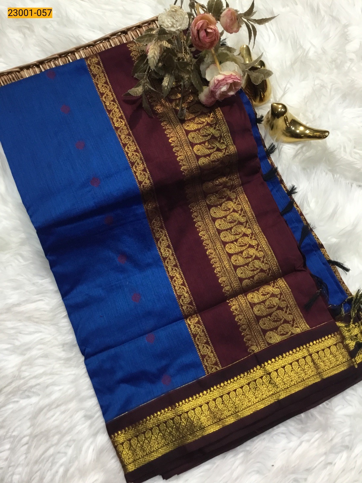 Blue With Maroon Kalyani Cotton Saree