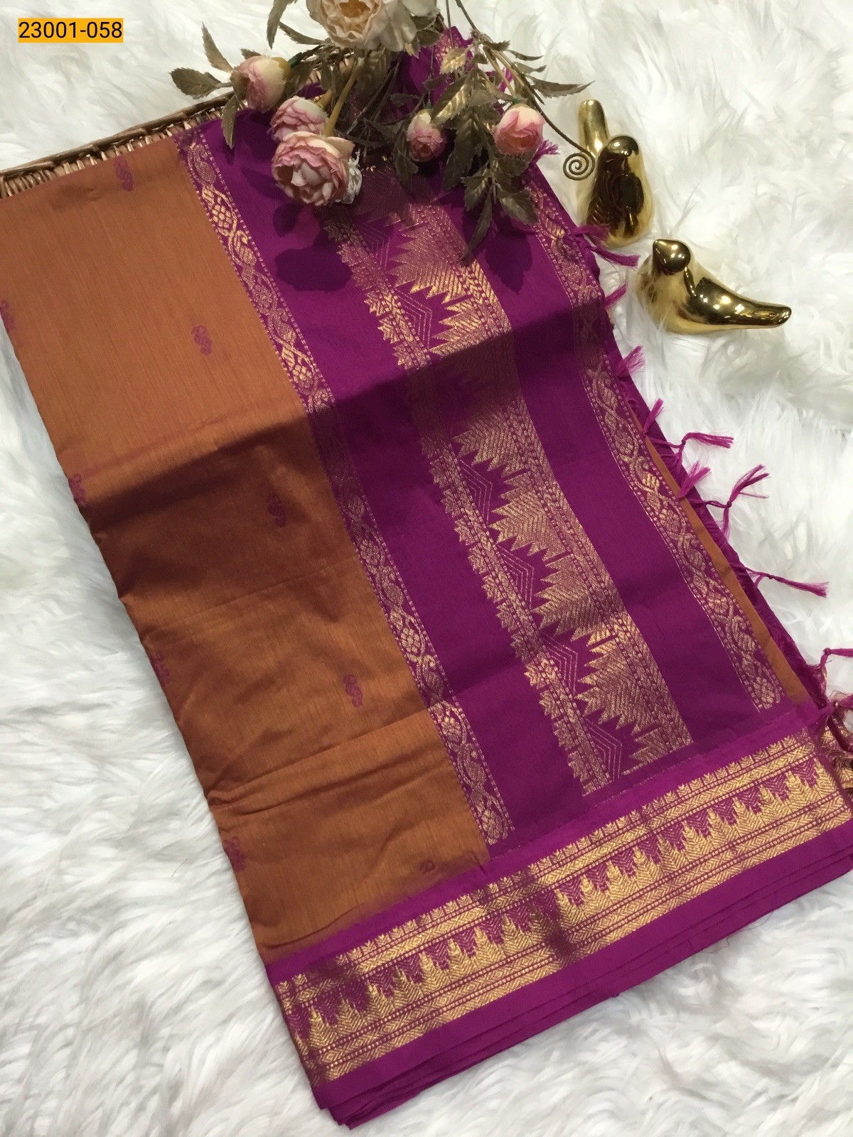 Brown With Pink Kalyani Cotton Saree