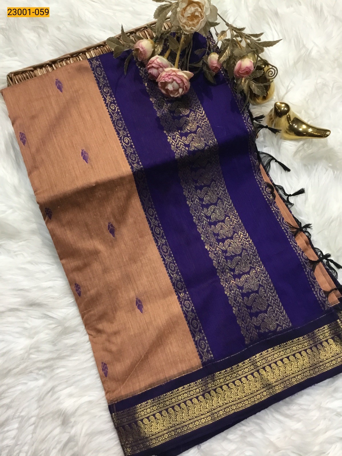 Brown With Blue Kalyani Cotton Saree