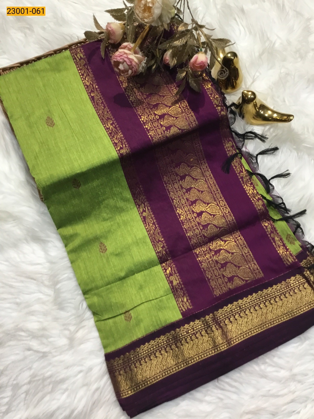 Green With Violet Kalyani Cotton Saree