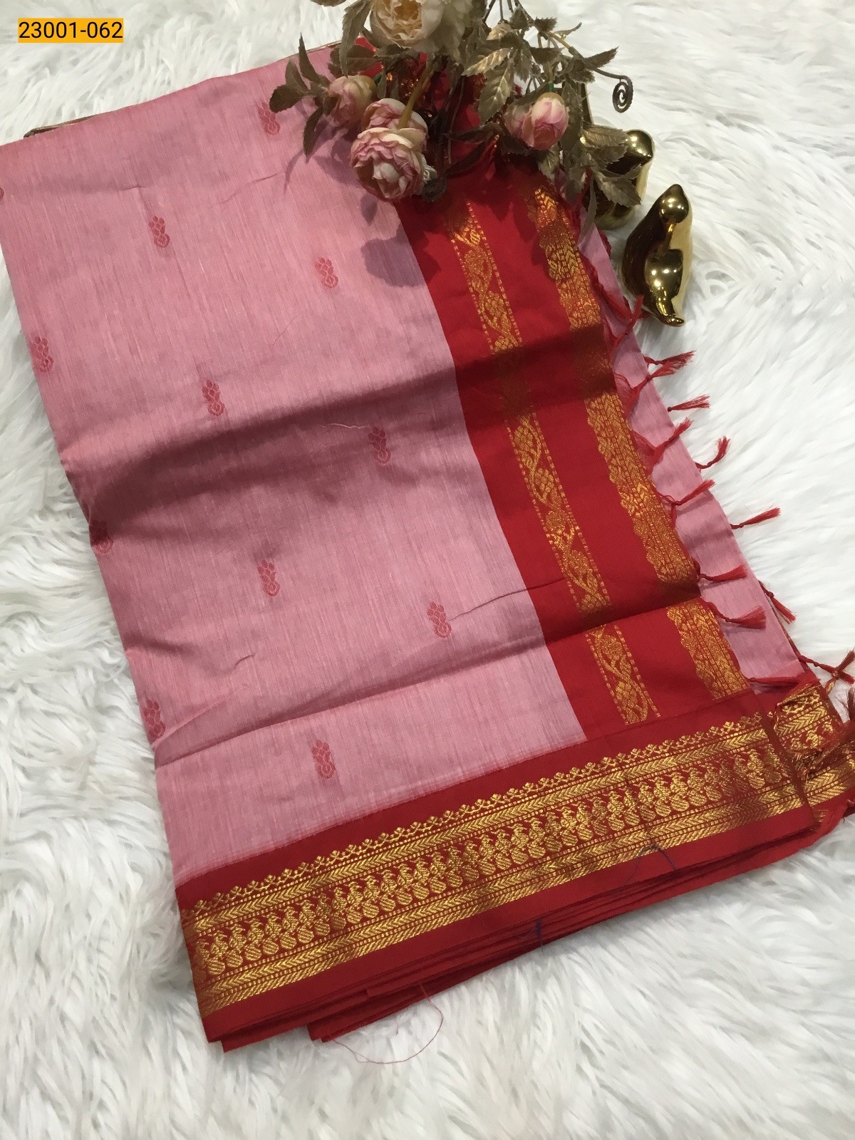 Pink With Red Kalyani Cotton Saree