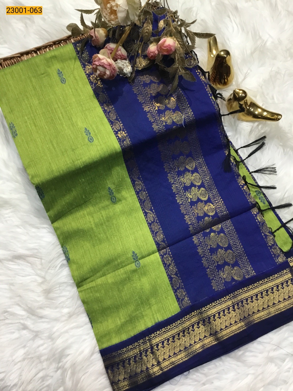 Green With Blue Kalyani Cotton Saree