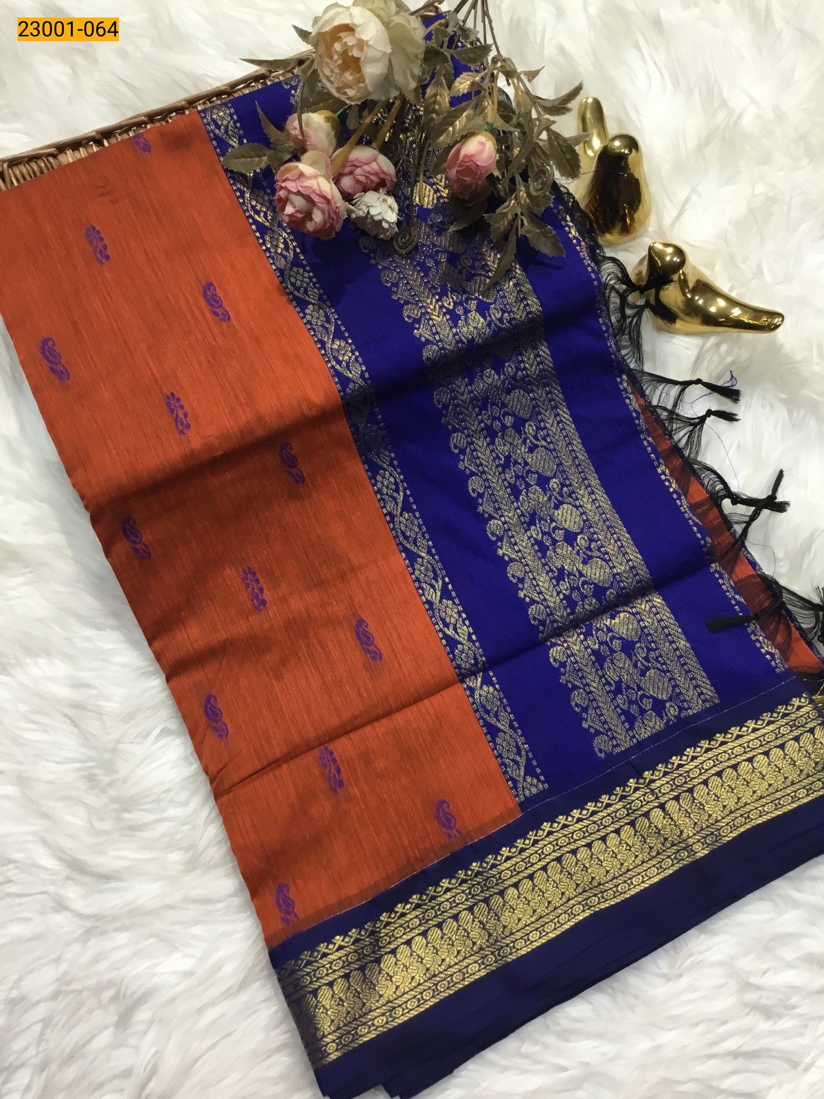 Orange With Blue Kalyani Cotton Saree