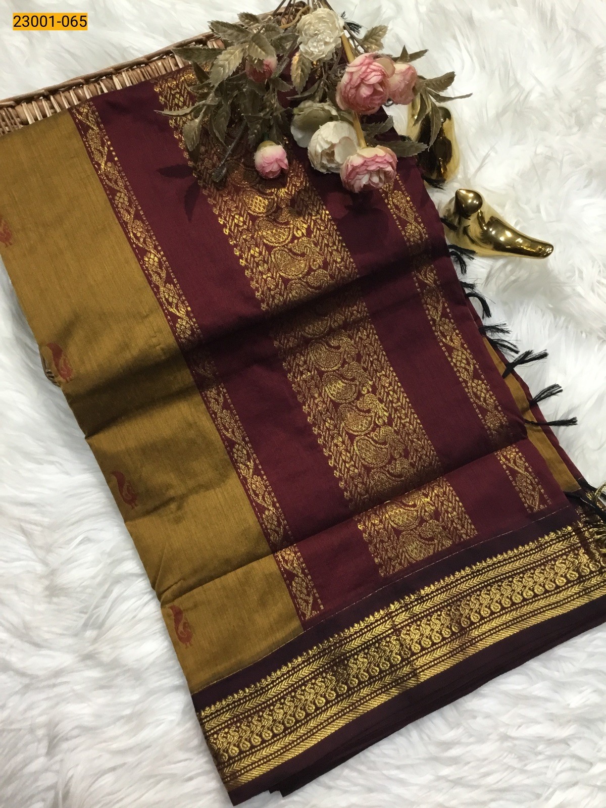 Brown With Maroon Kalyani Cotton Saree