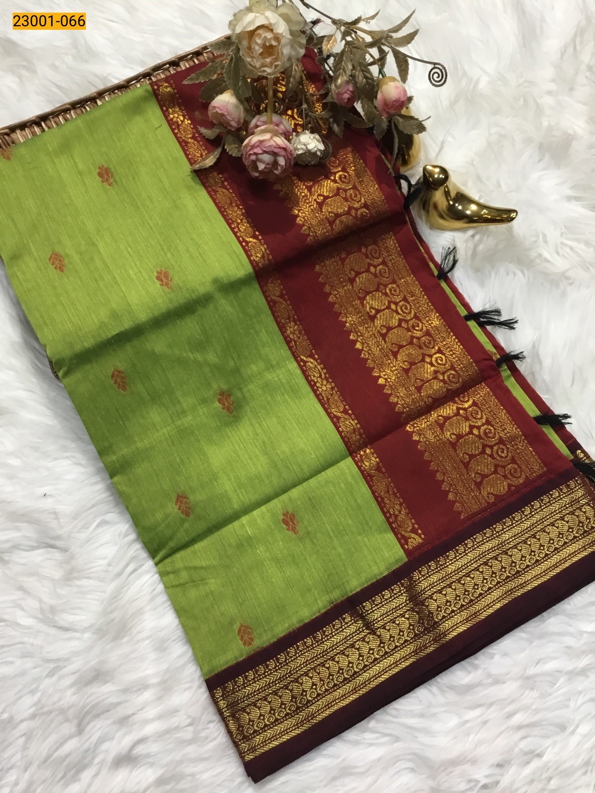 Green With Red Kalyani Cotton Saree