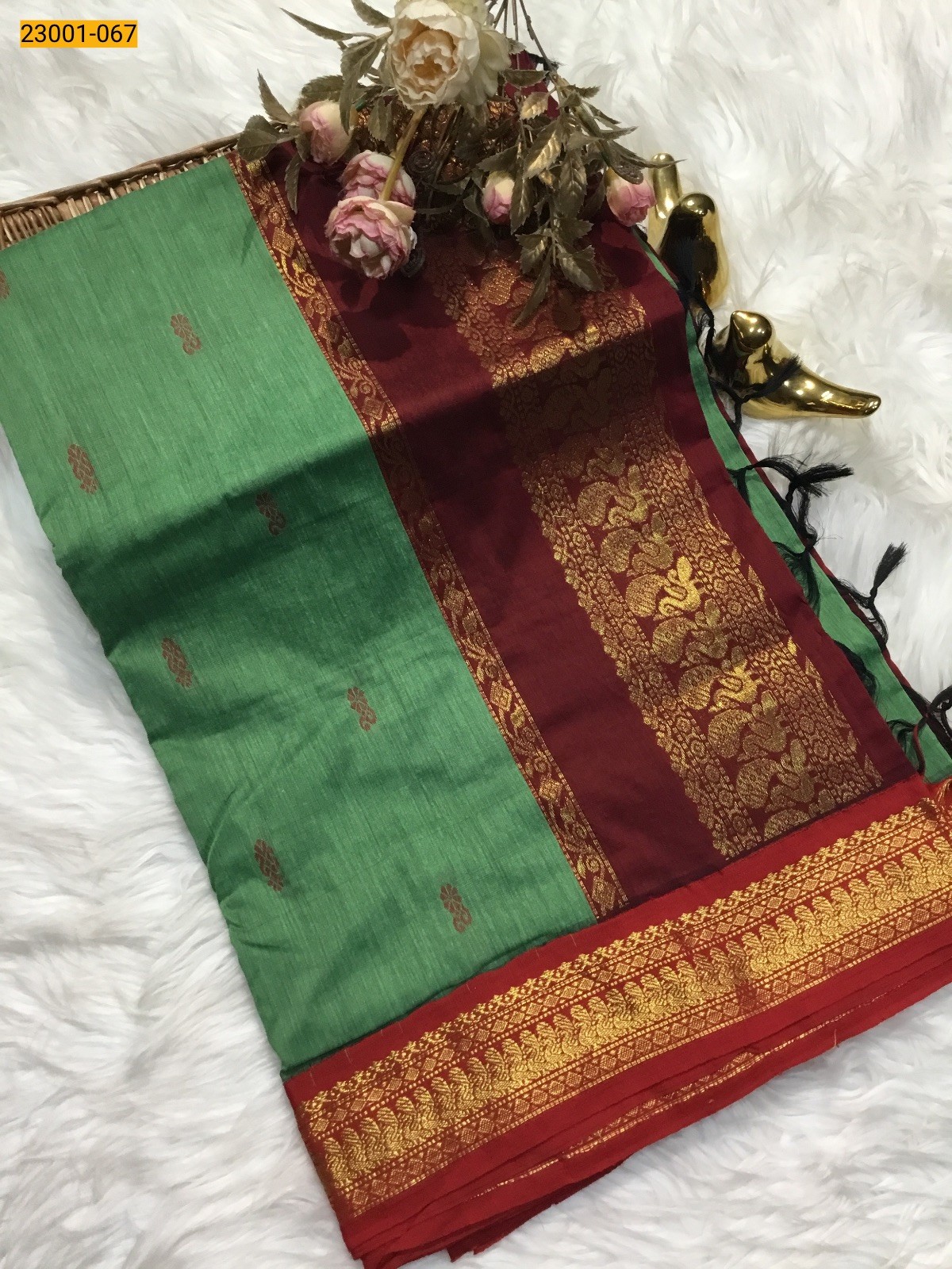 Green With Red  Kalyani Cotton Saree