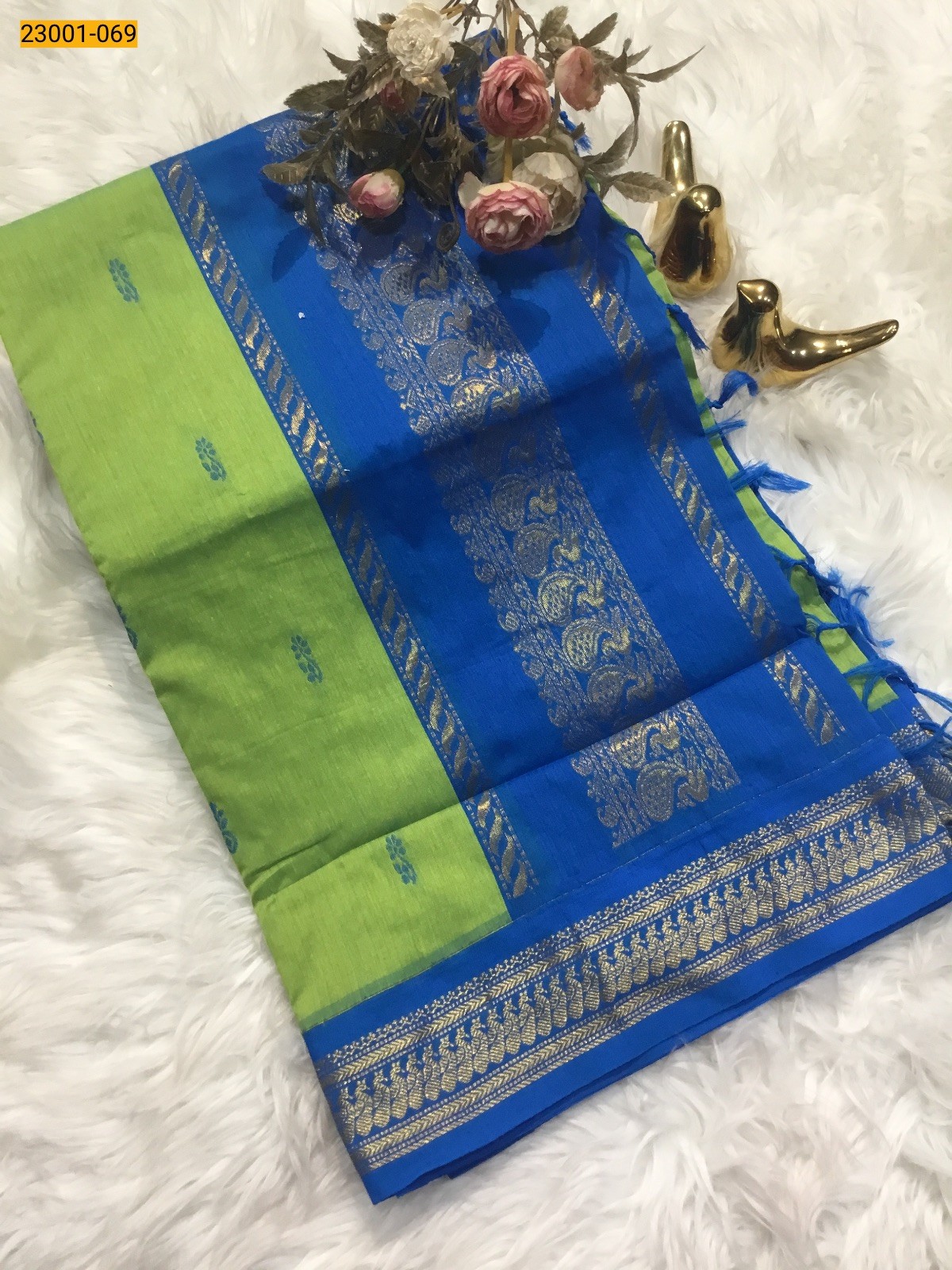 Green With Blue Kalyani Cotton Saree