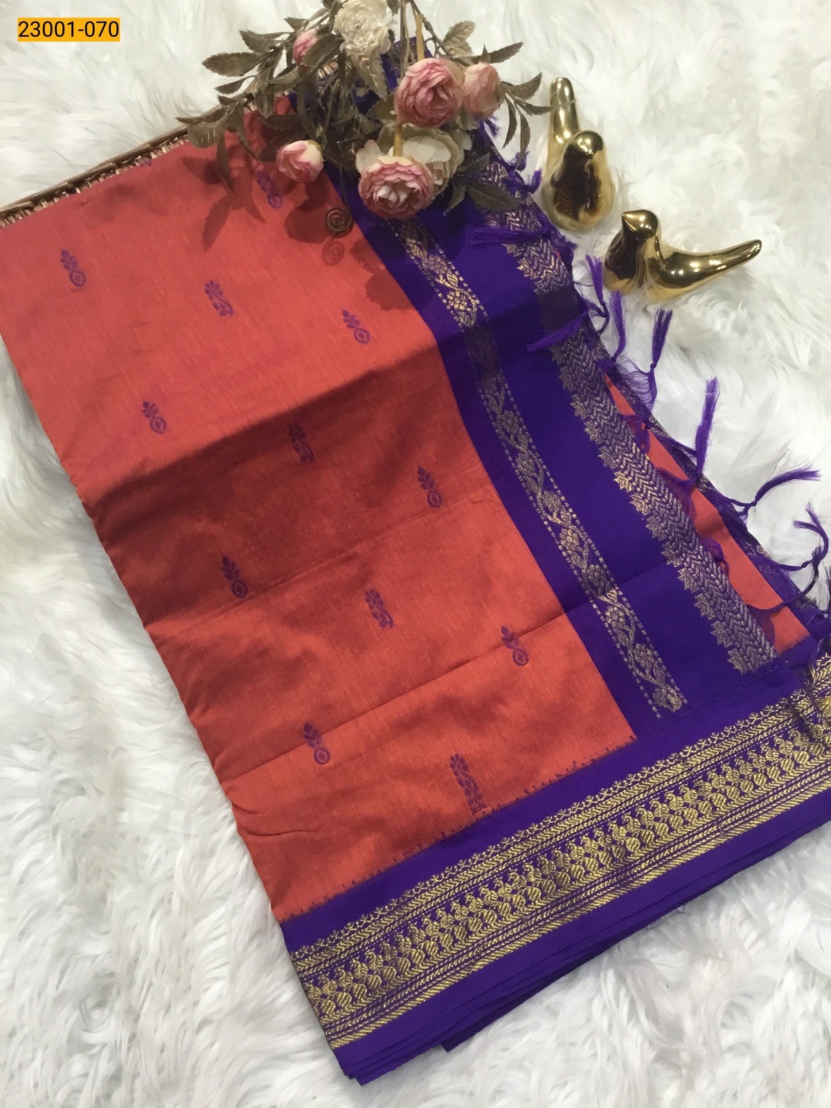 Red With Violet Kalyani Cotton Saree