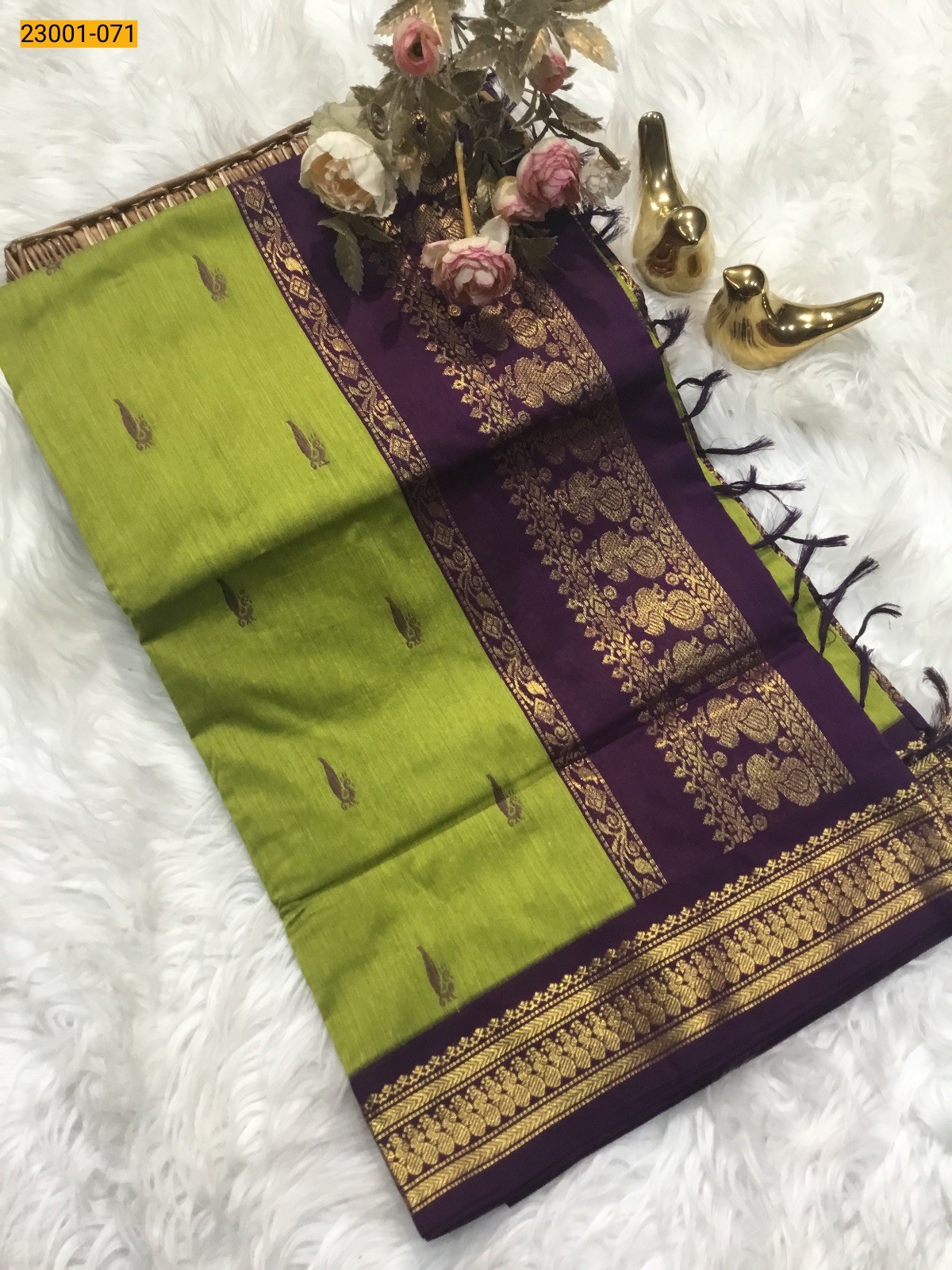 Green With Violet Kalyani Cotton Saree