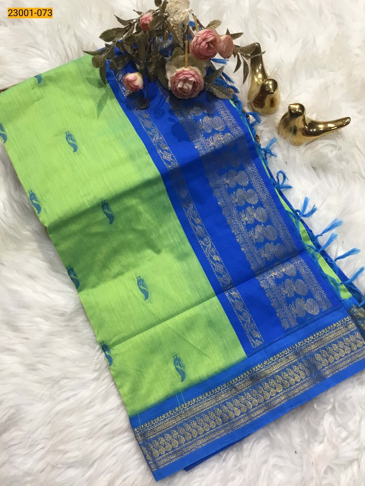 Green With Blue Kalyani Cotton Saree