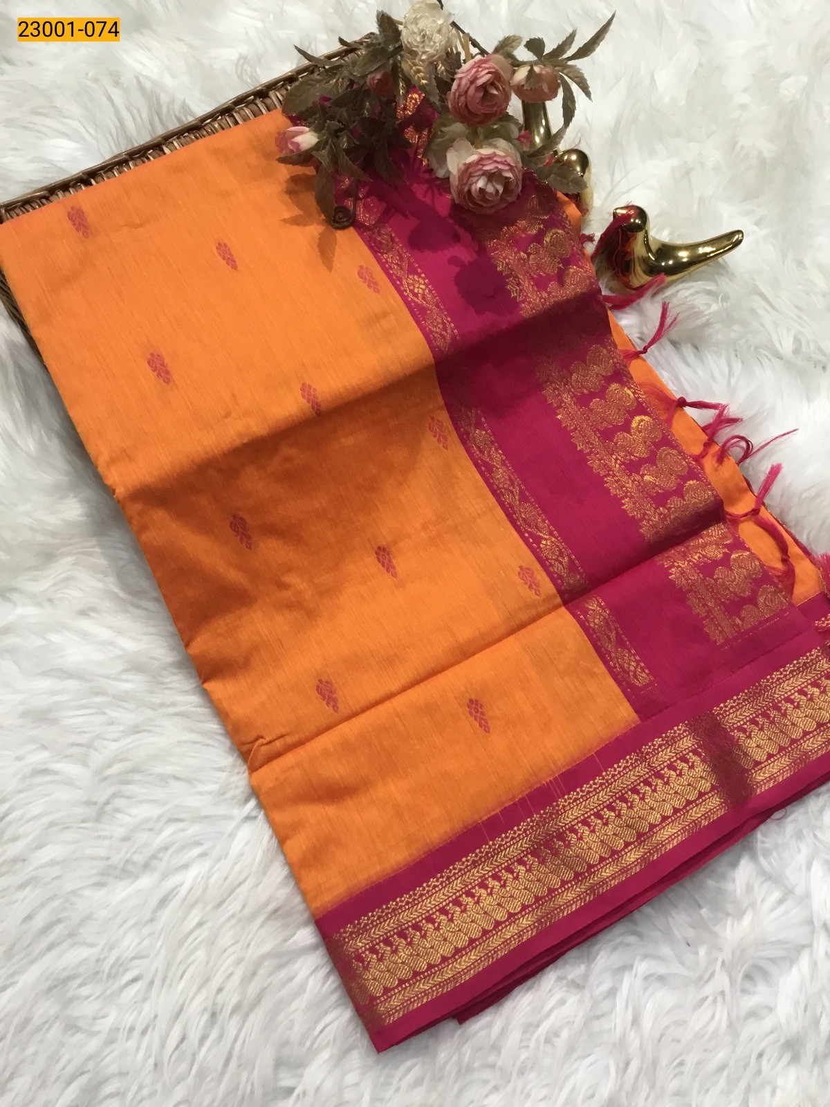 Orange With Pink Kalyani Cotton Saree