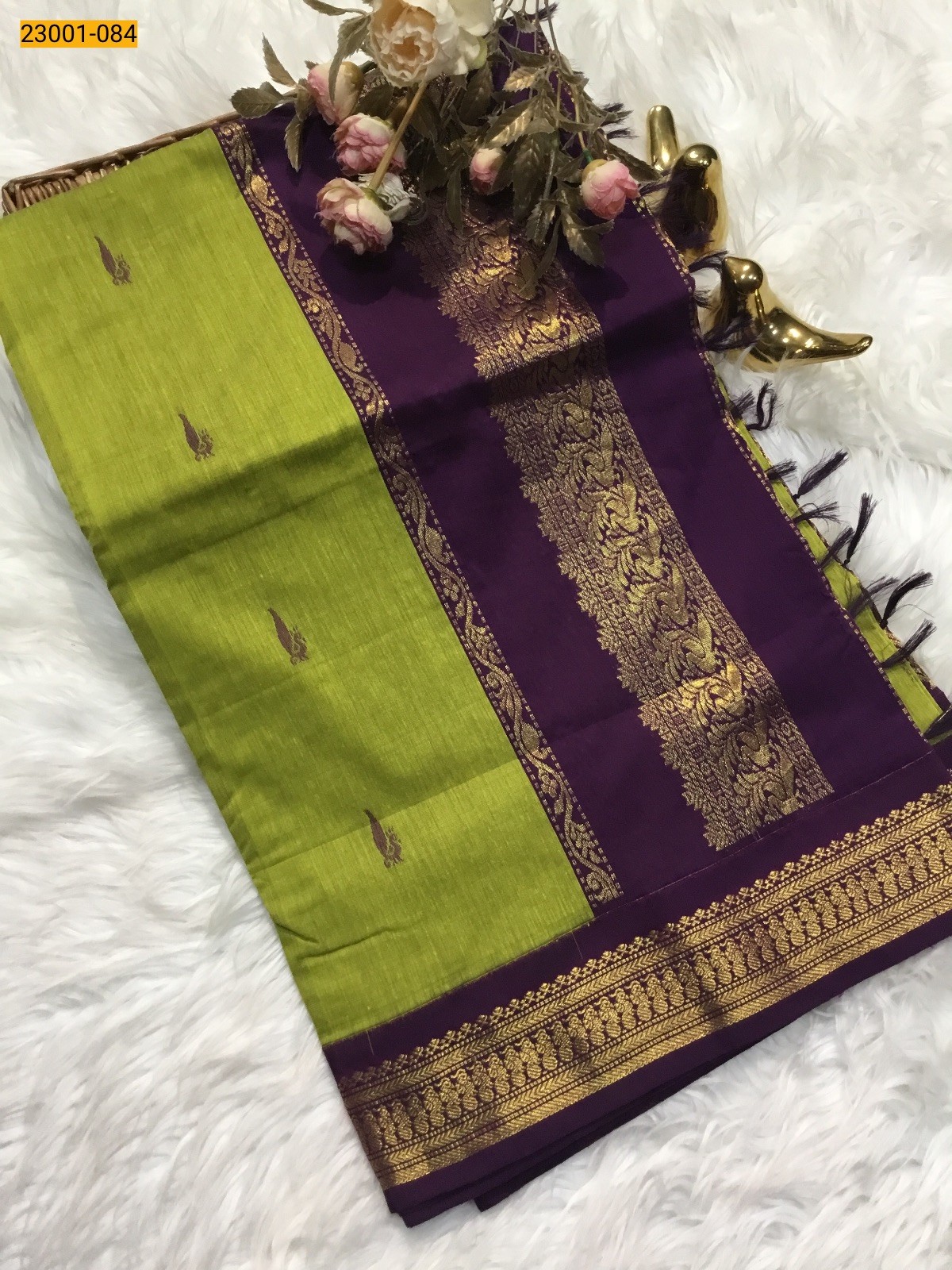 Green With Violet Kalyani Cotton Saree