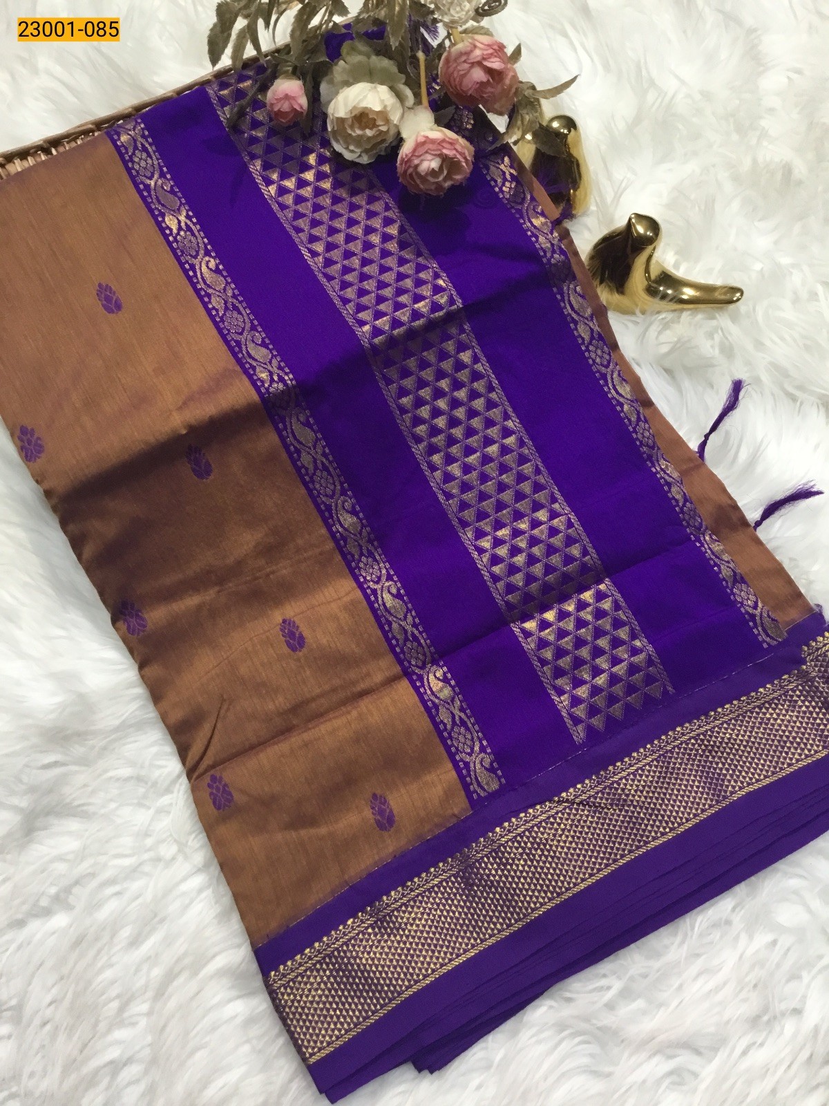 Brown With Violet Kalyani Cotton Saree