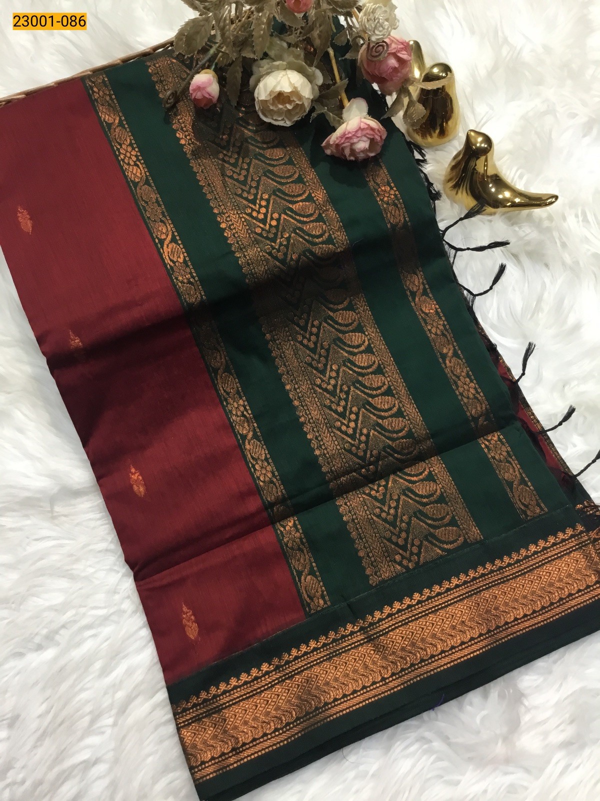 Red With Green Kalyani Cotton Saree