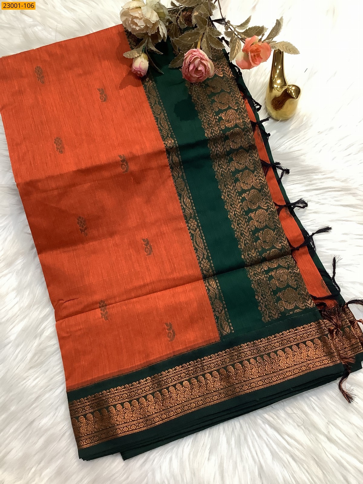 Orange Kalyani Cotton Sarees
