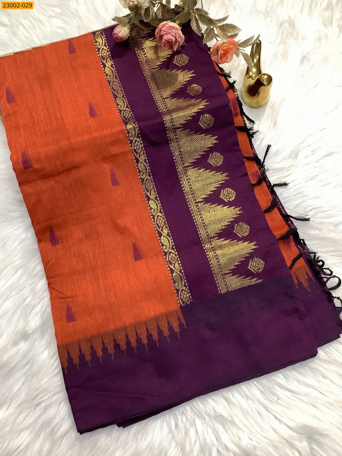 Orange Kalyani cotton sarees