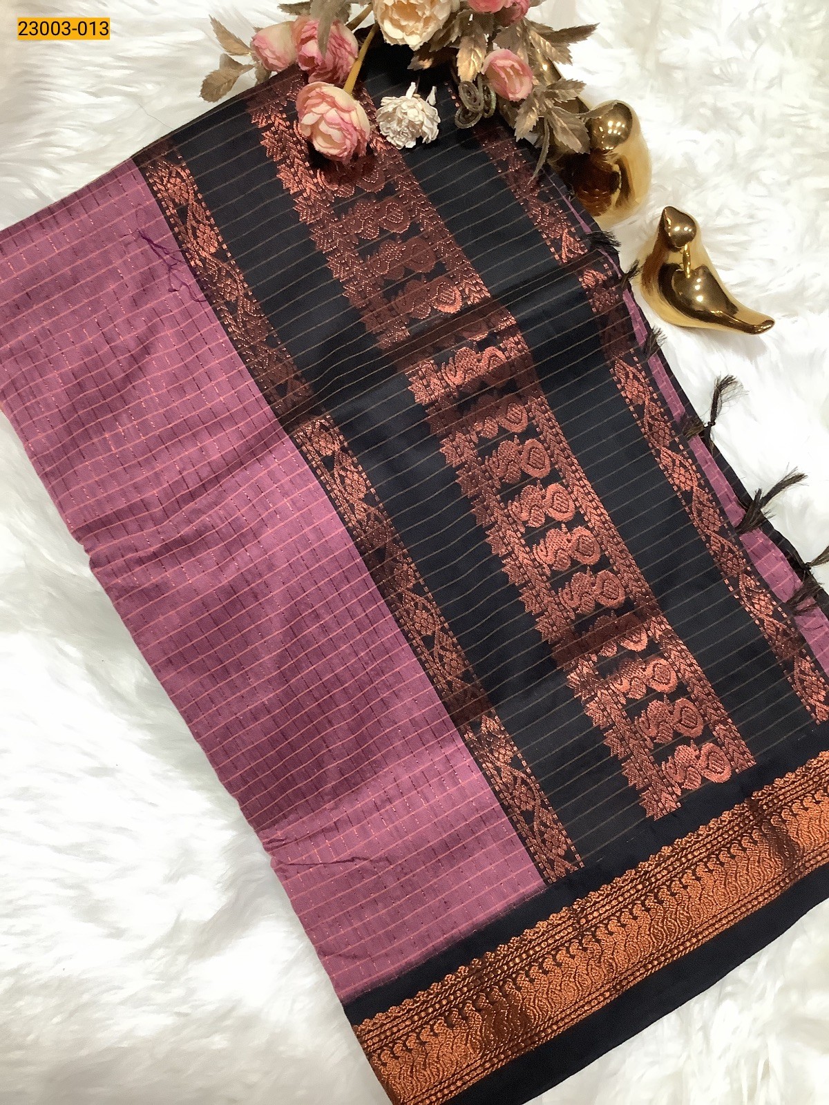 Wine Checked Kalyani Cotton Saree