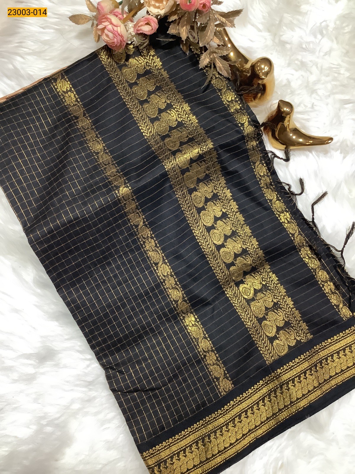 Black Checked Kalyani Cotton Saree