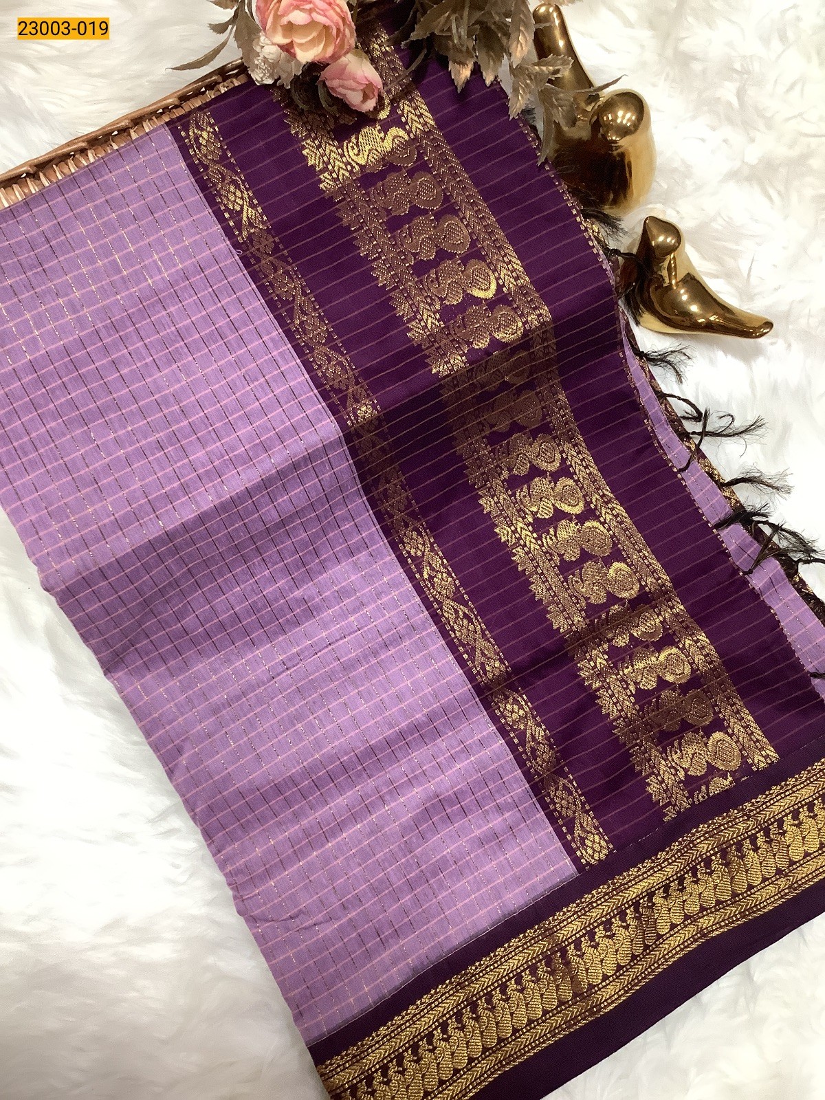 Violet Checked Kalyani Cotton Saree