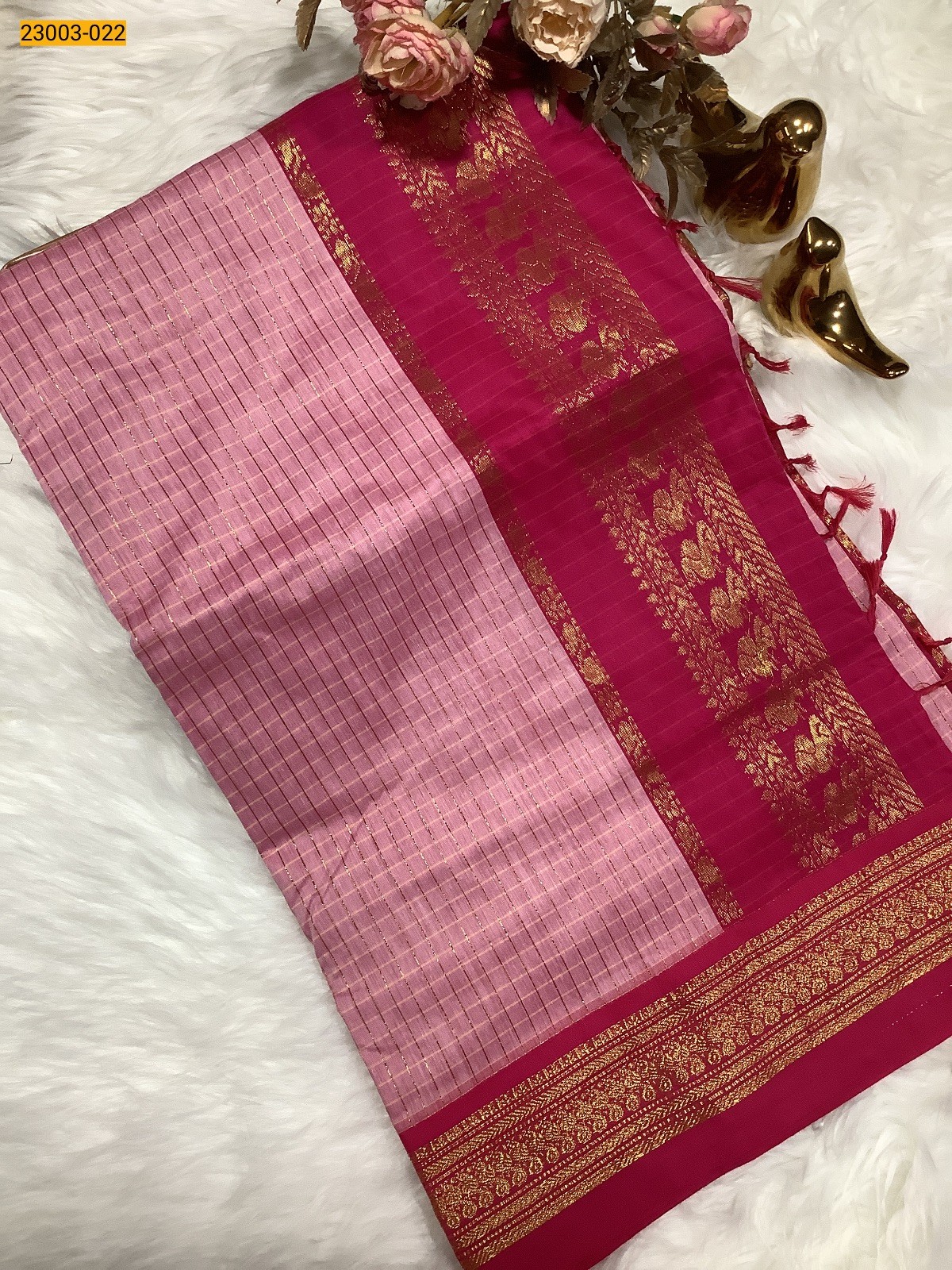 Pink Checked Kalyani Cotton Saree