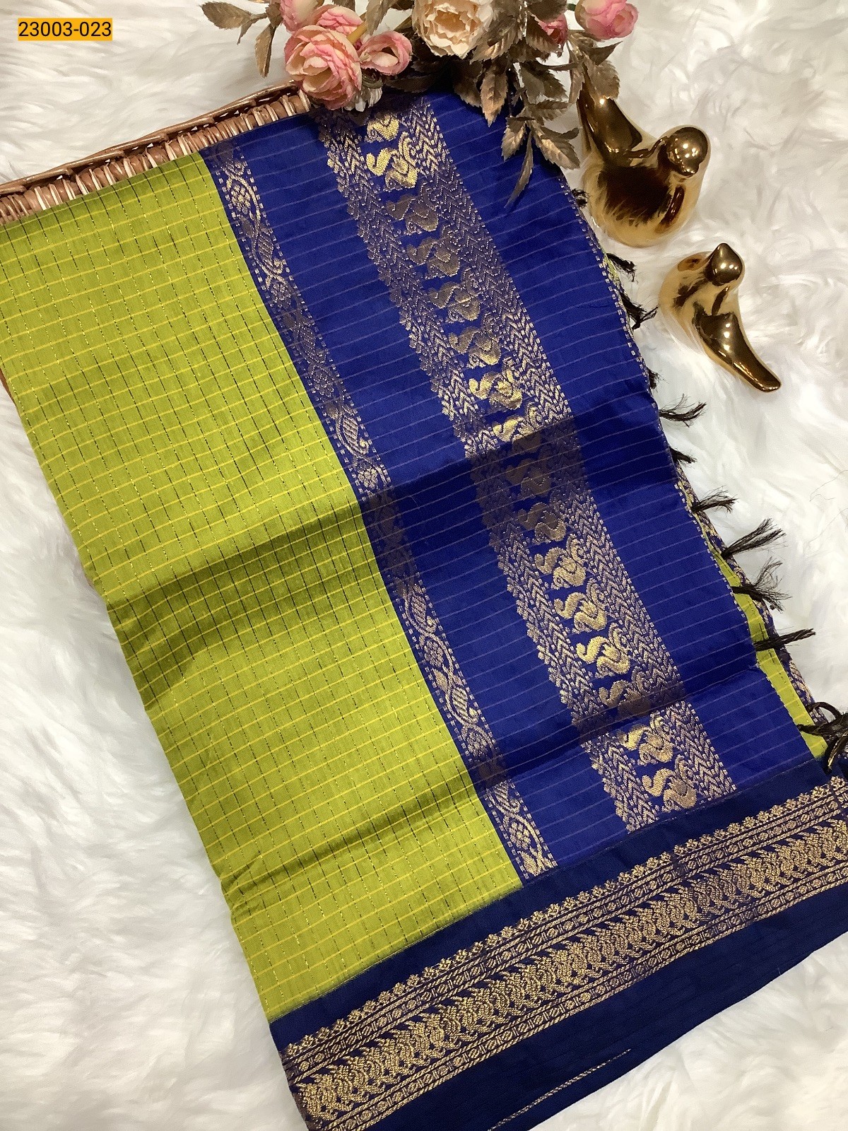 Light Green Checked Kalyani Cotton Saree