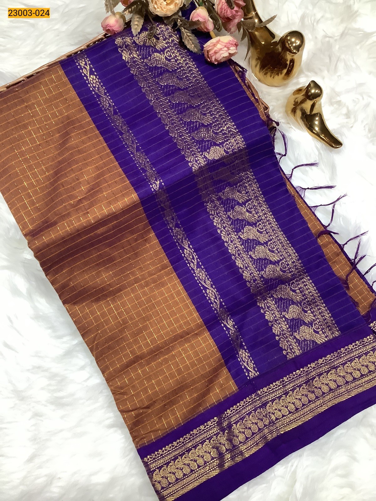 Maroon Checked Kalyani Cotton Saree