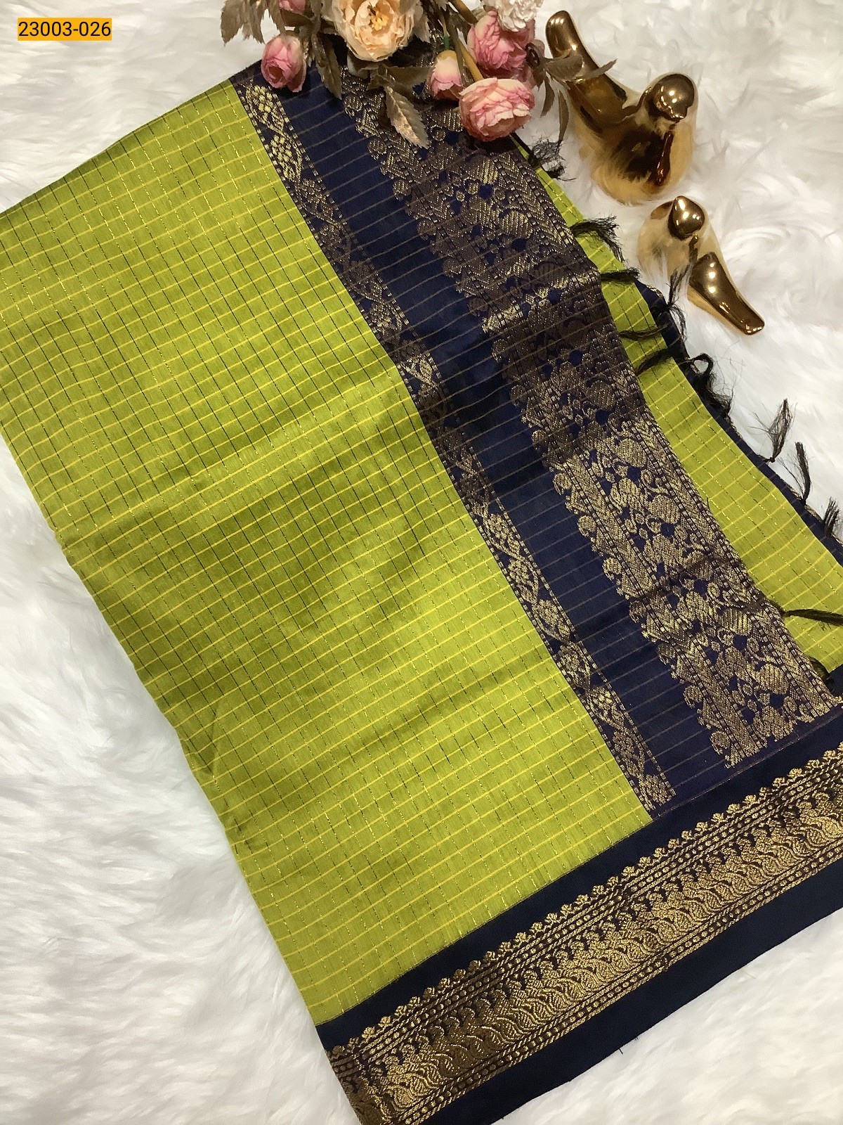 Light Green  Checked Kalyani Cotton Saree