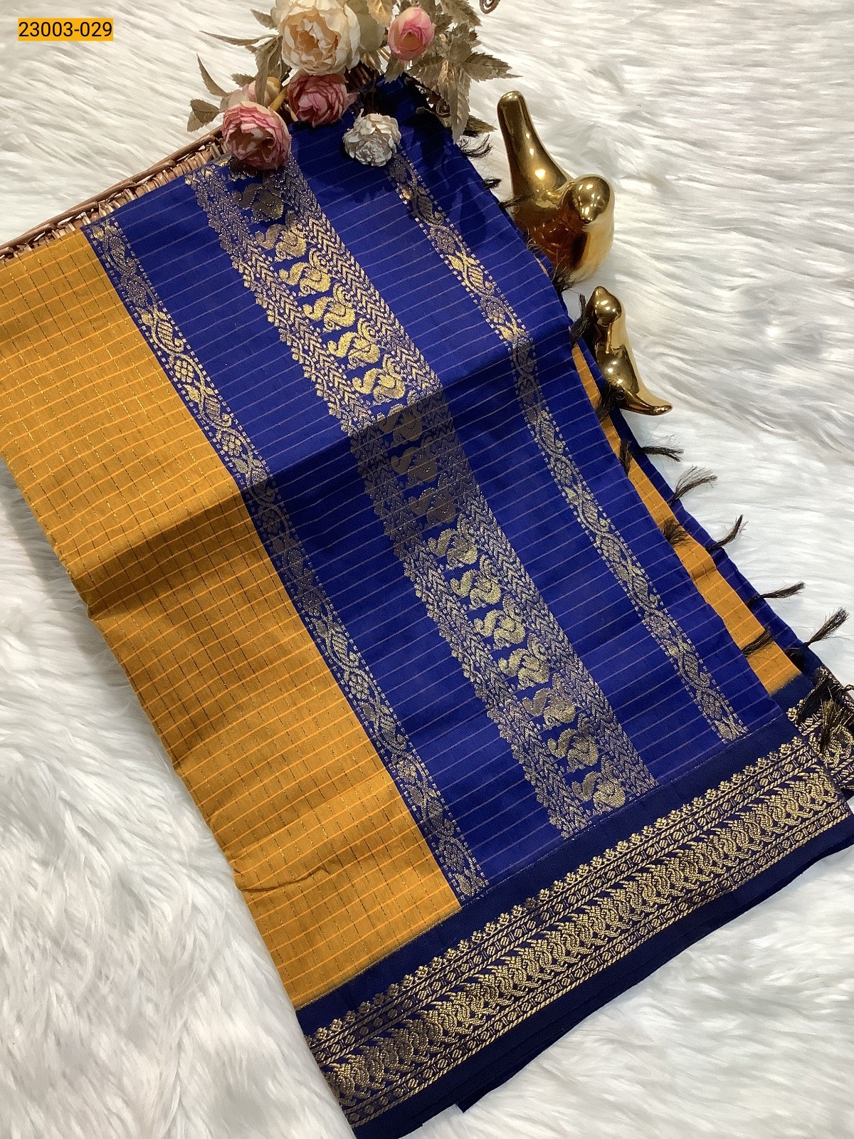 Yellow Checked Kalyani Cotton Saree