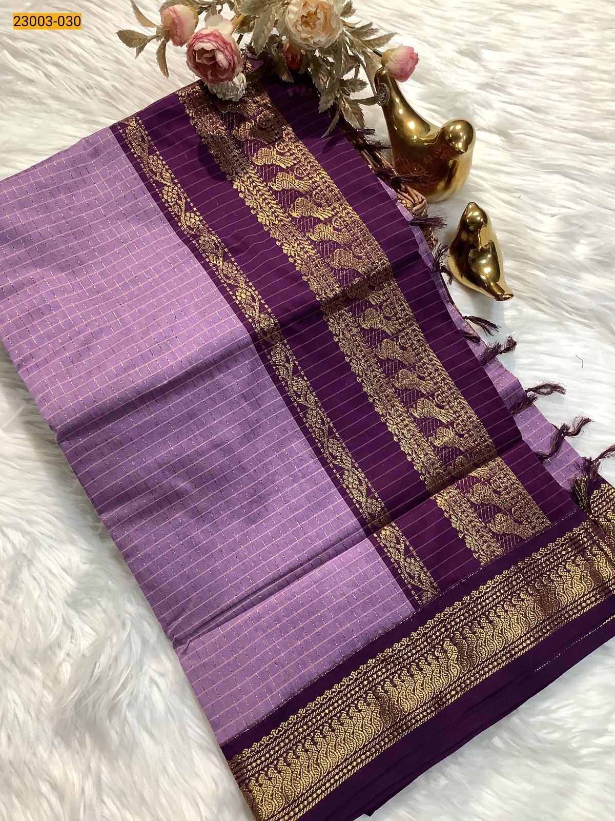 Violet Checked Kalyani Cotton Saree