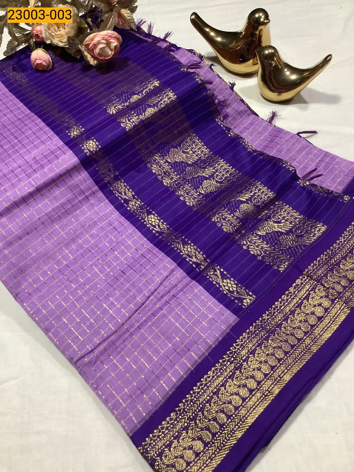 Violet Checked Kalyani Cotton Saree