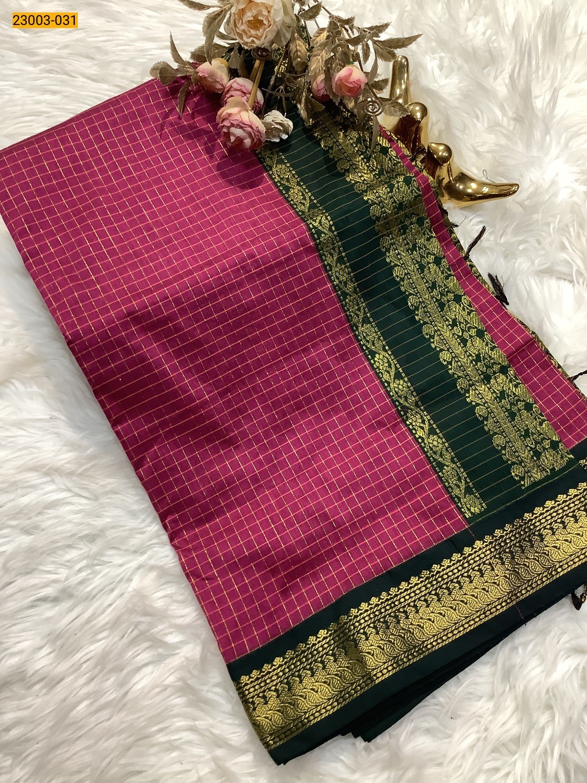 Pink Checked Kalyani Cotton Saree