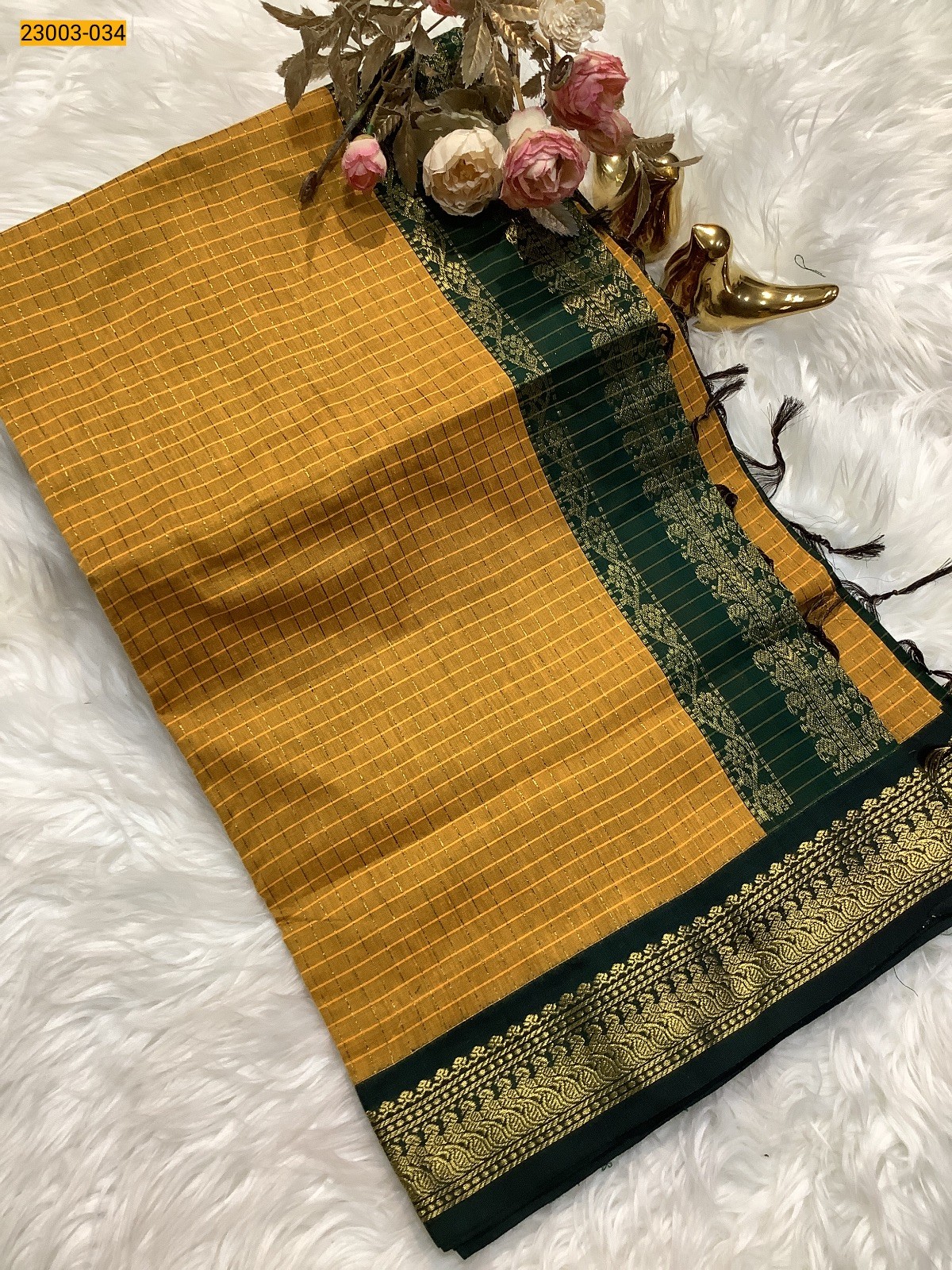 Yellow Checked Kalyani Cotton Saree