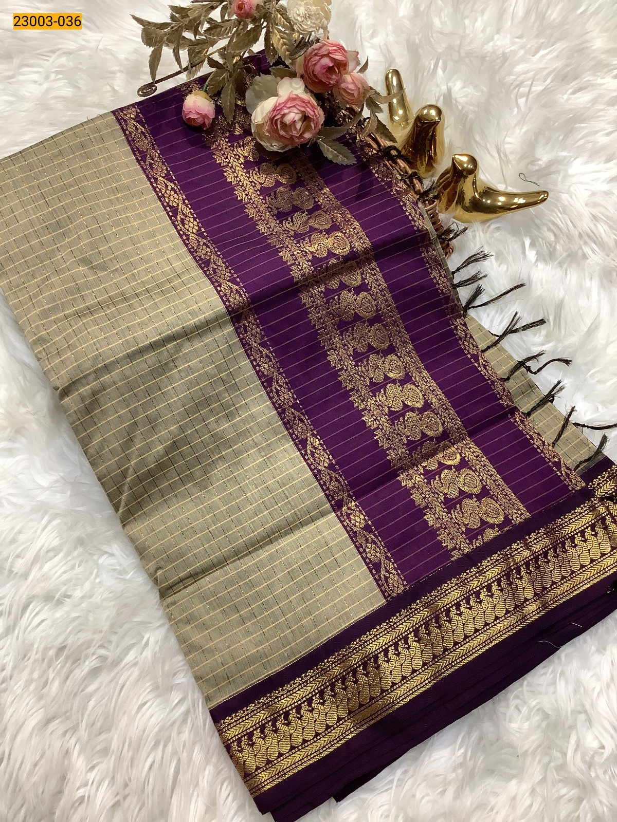 Green Checked Kalyani Cotton Saree