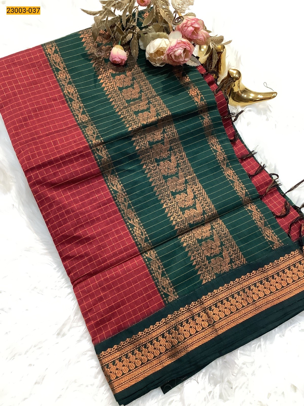 Red Checked Kalyani Cotton Saree