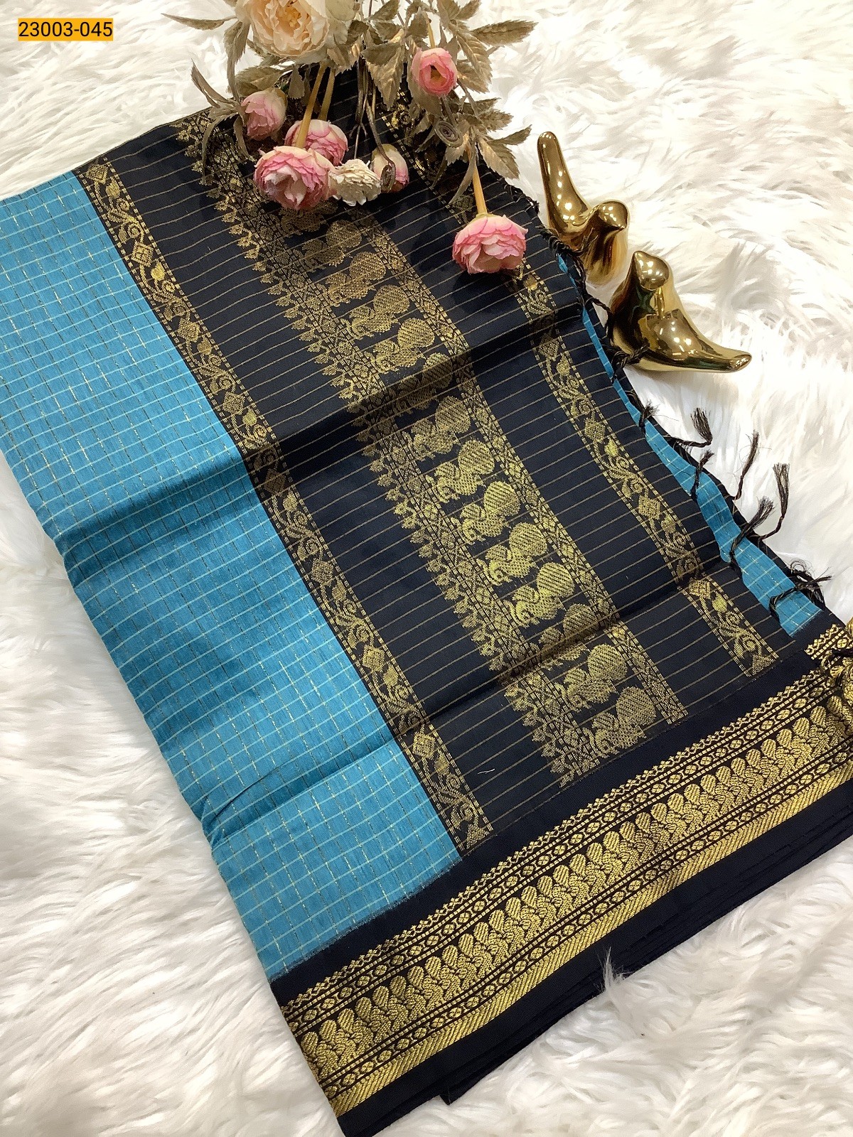 Rama Green Checked Kalyani Cotton Saree