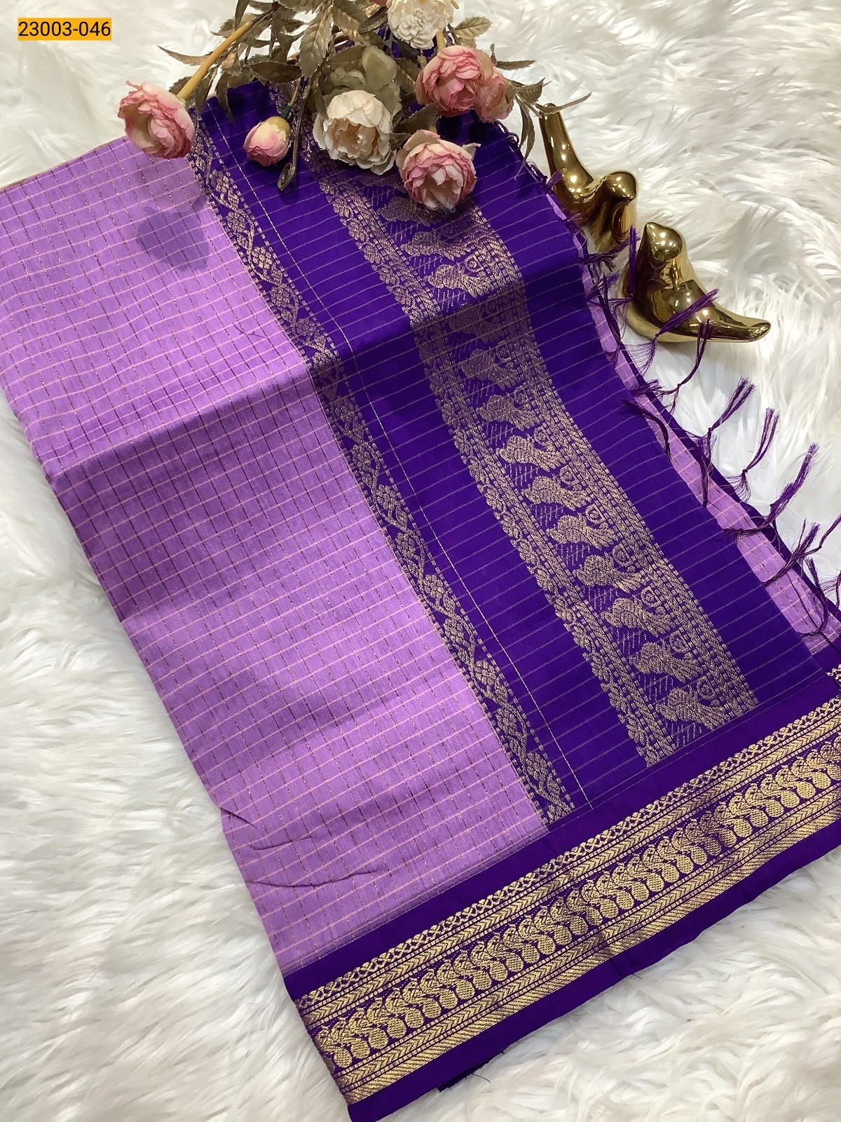 Violet Checked Kalyani Cotton Saree