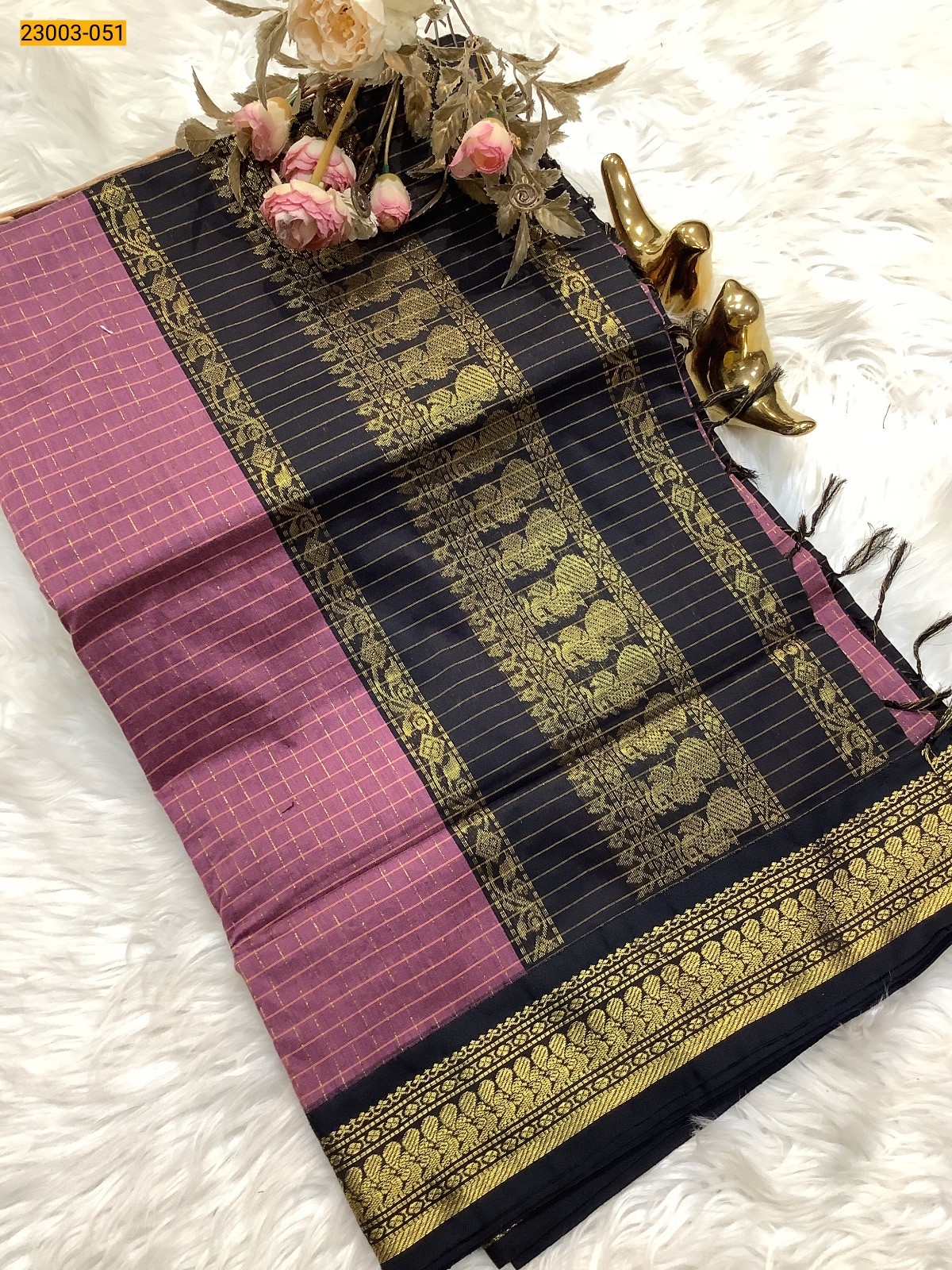 Wine Checked Kalyani Cotton Saree