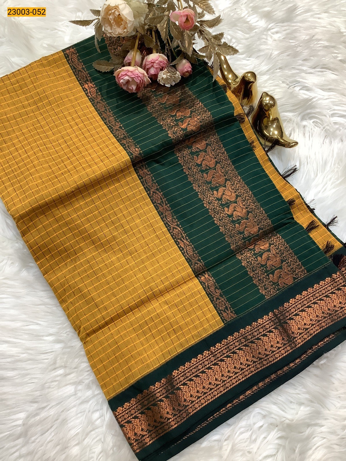 Yellow Checked Kalyani Cotton Saree