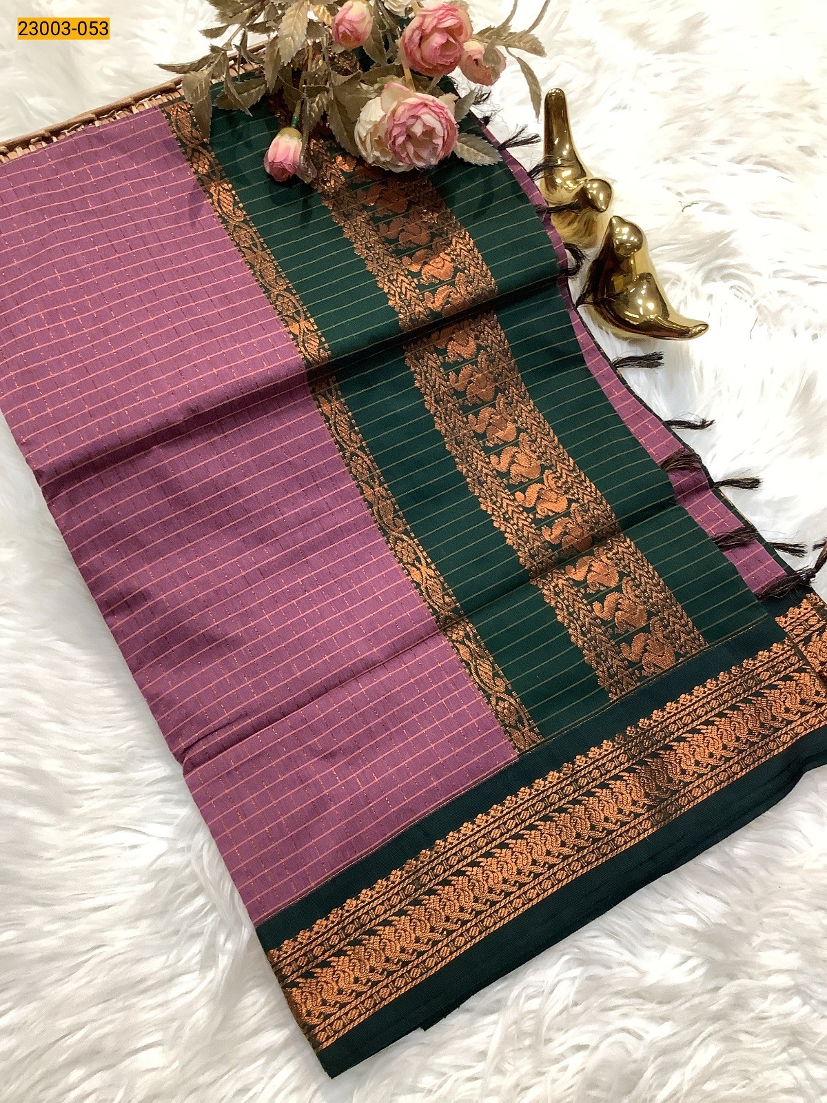 Wine Checked Kalyani Cotton Saree