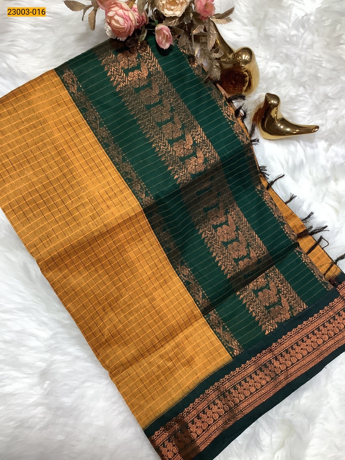 Yellow Checked Kalyani Cotton Saree