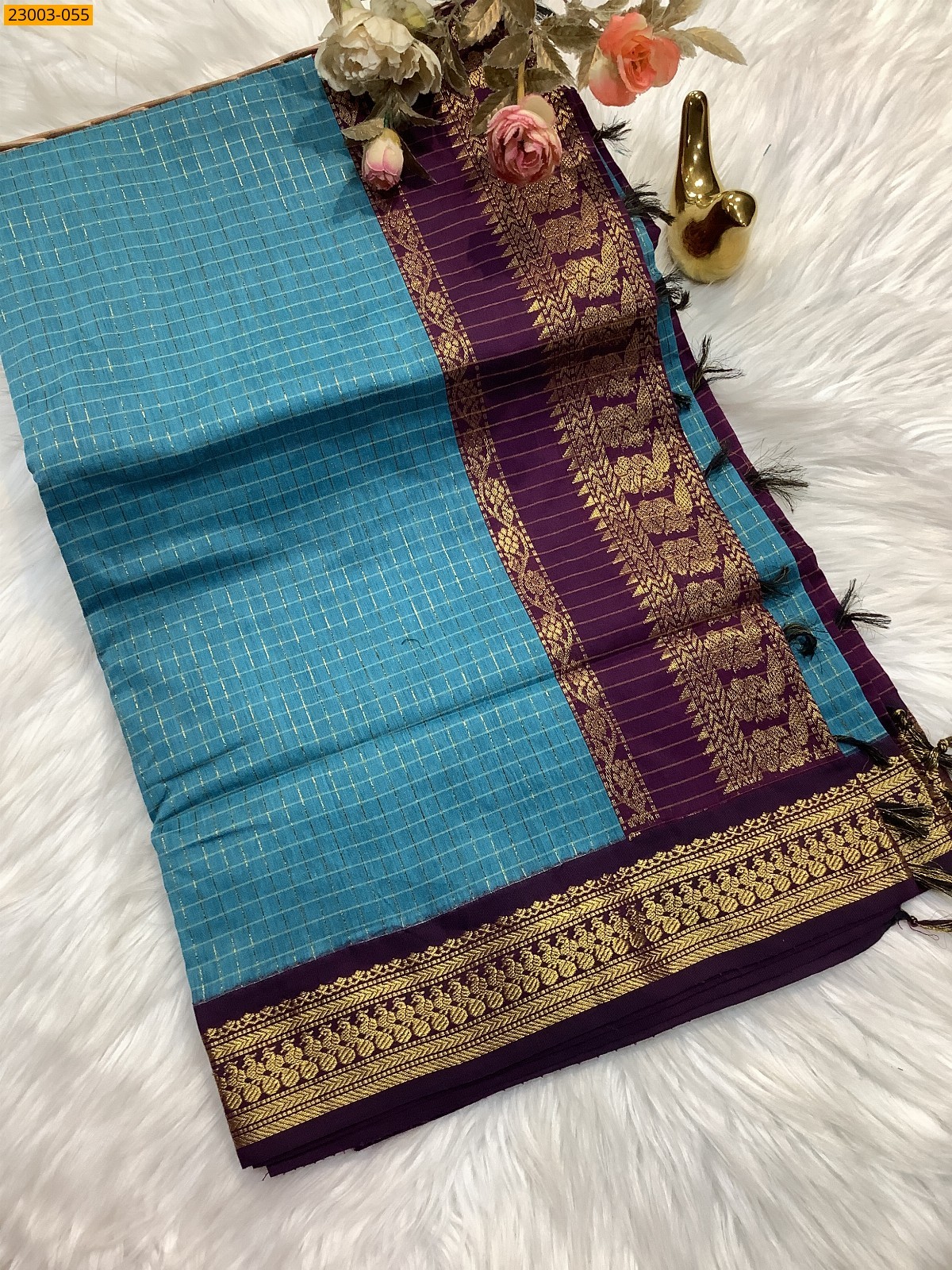 Blue Kalyani Cotton checked Sarees