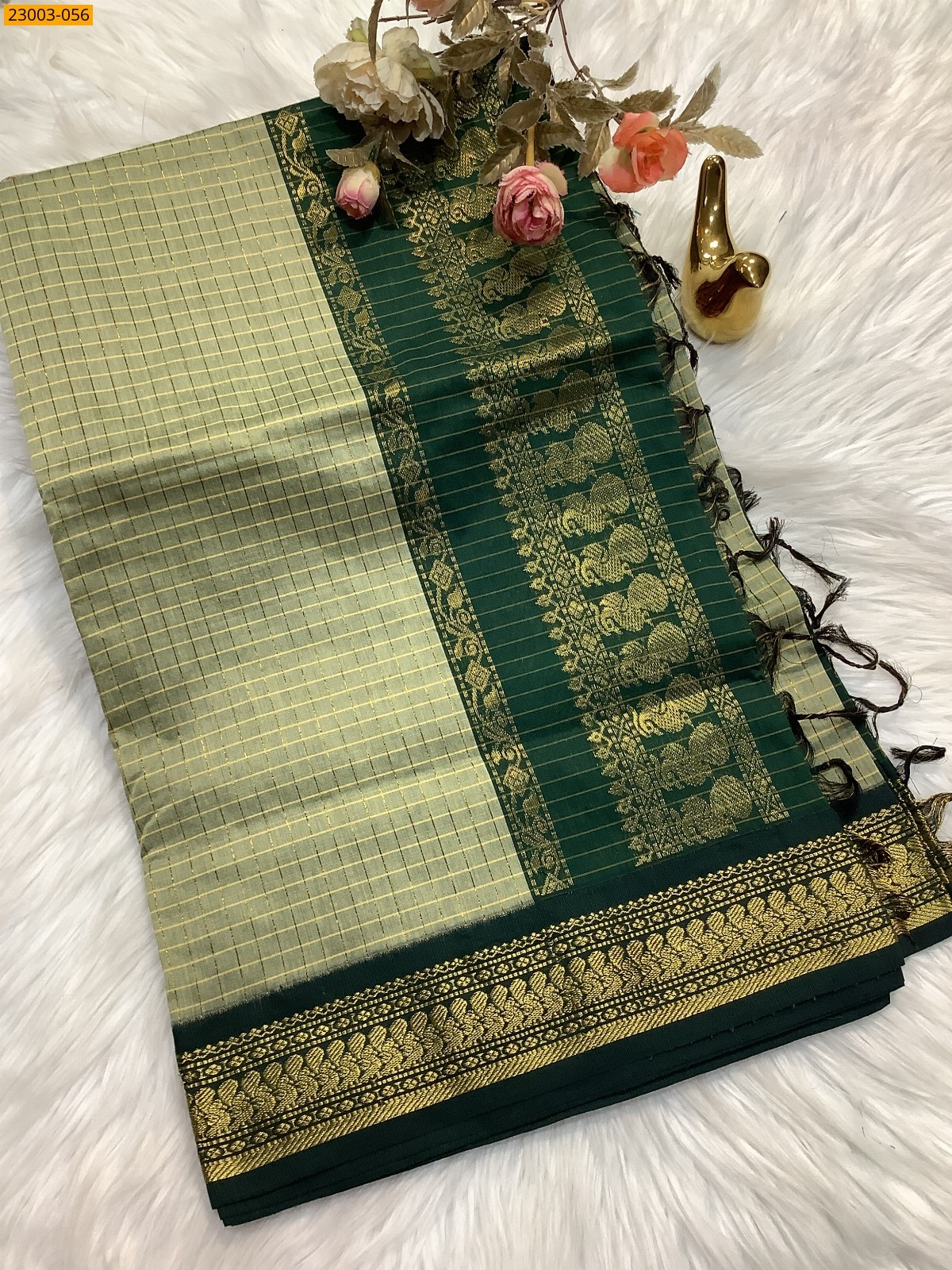 Green Kalyani Cotton checked Sarees