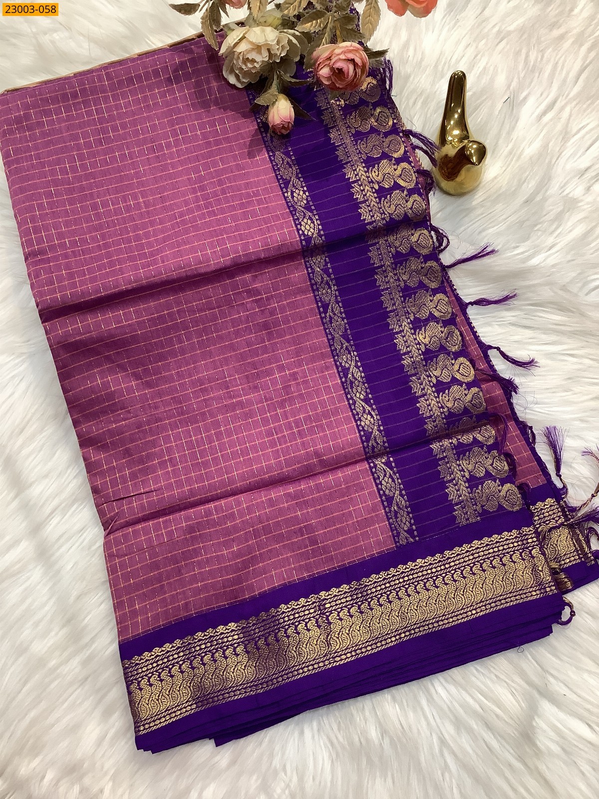 Purple Kalyani Cotton checked Sarees