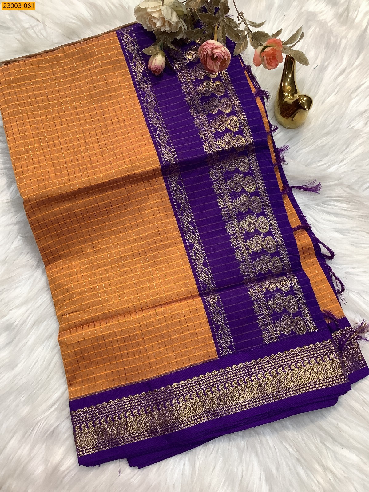 Yellow Kalyani Cotton checked Sarees