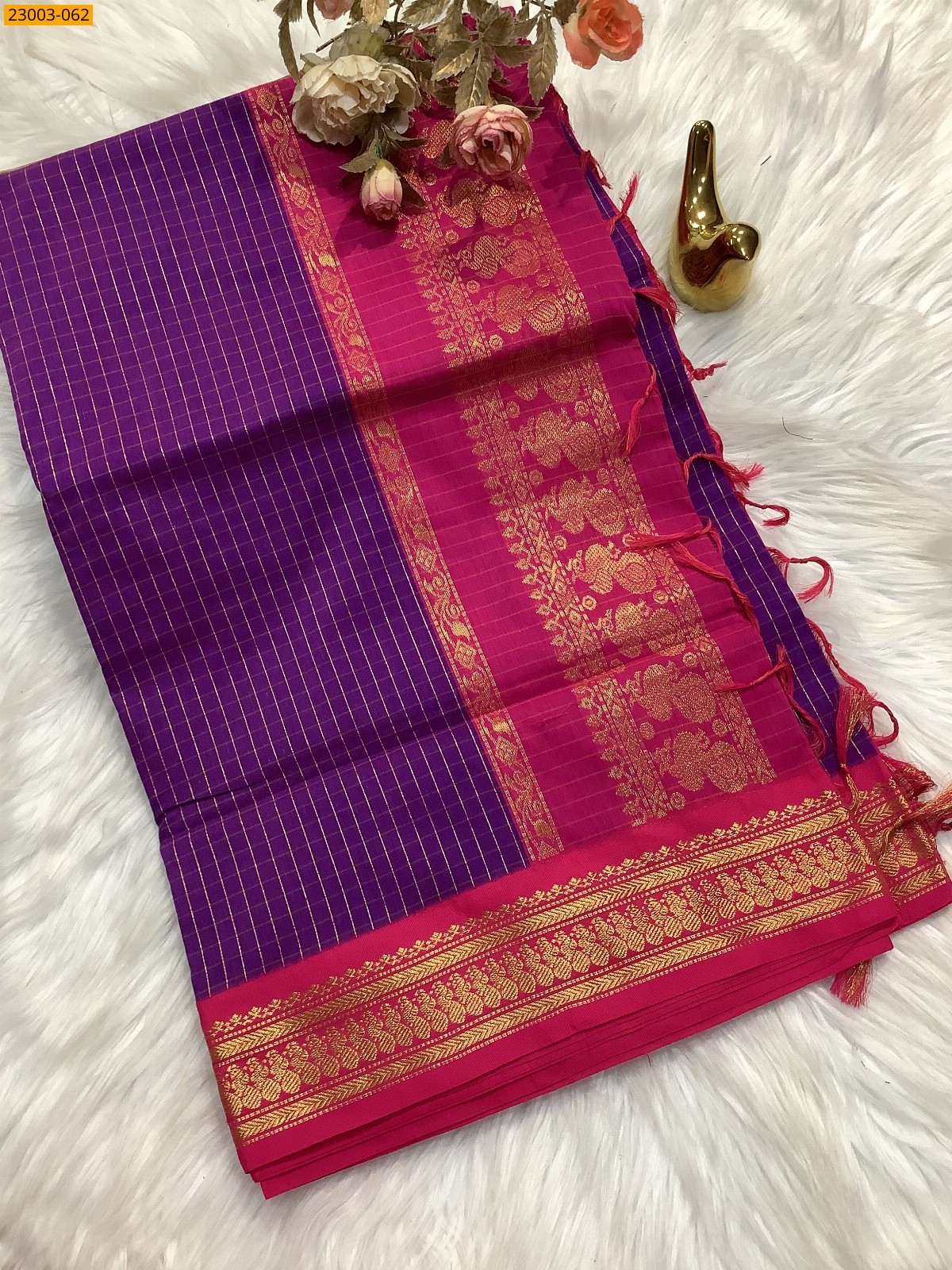 Purple Kalyani Cotton checked Sarees